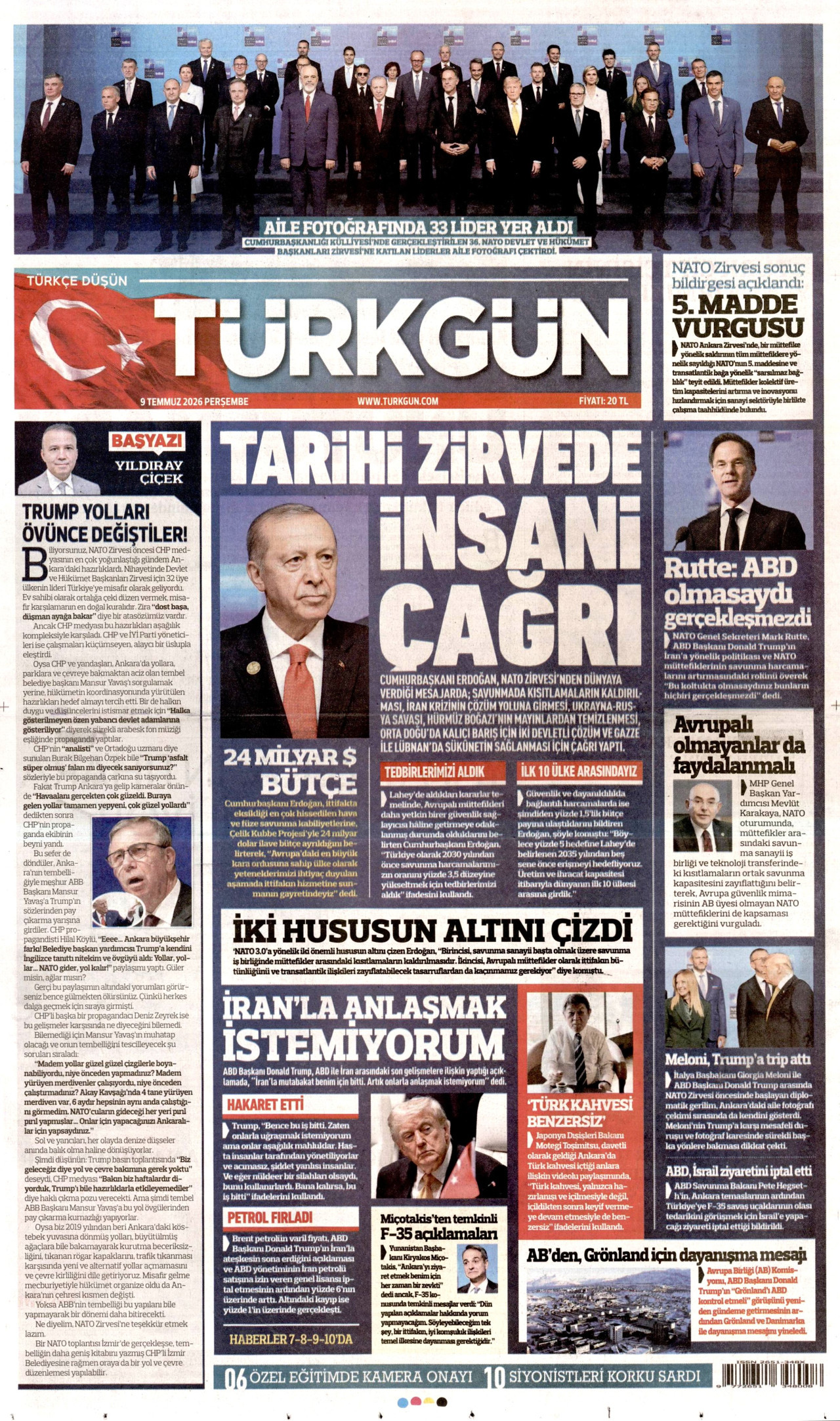 Türkgün Gazetesi Manşeti - 09.07.2026