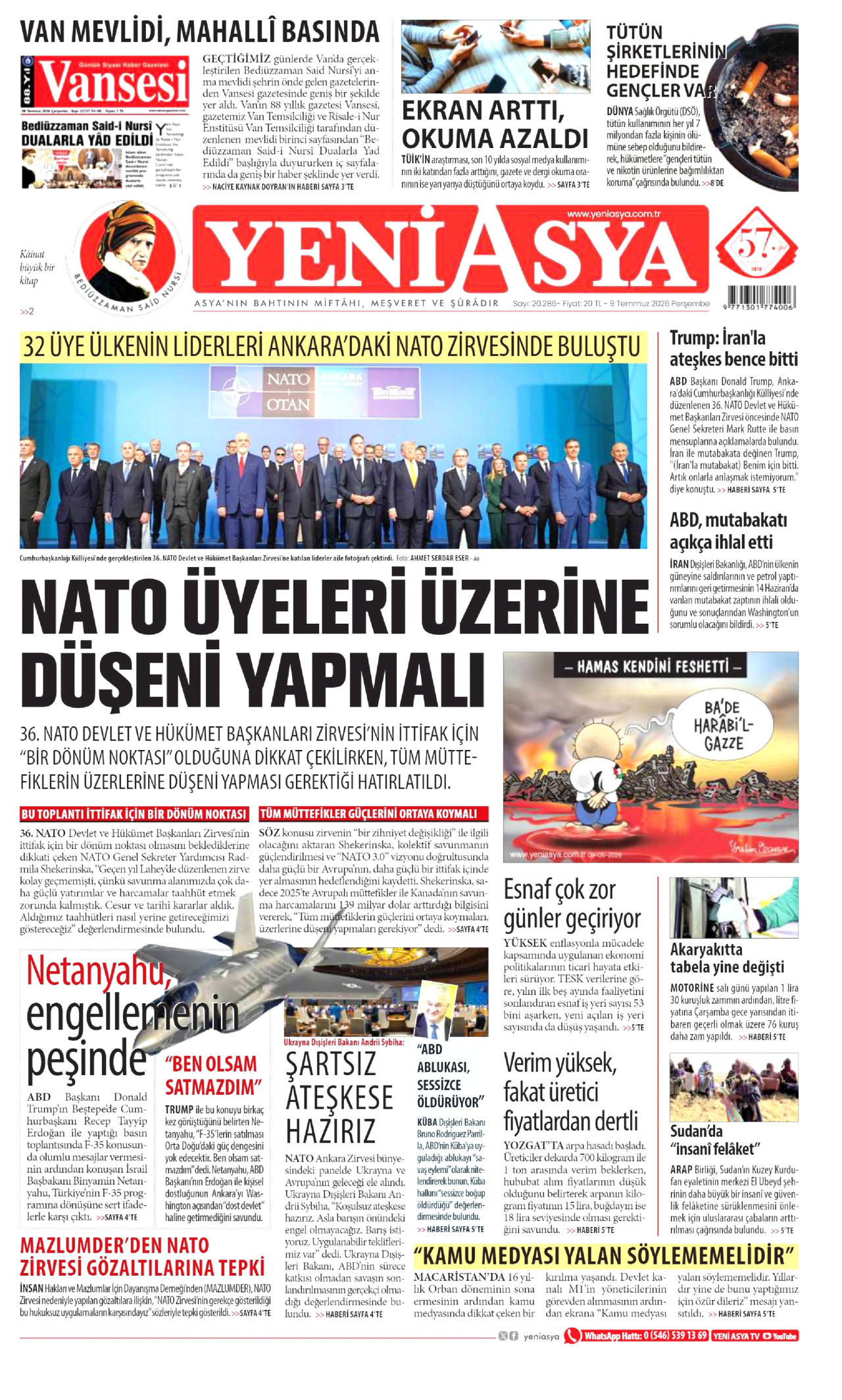 Yeni Asya Gazetesi Manşeti - 09.07.2026