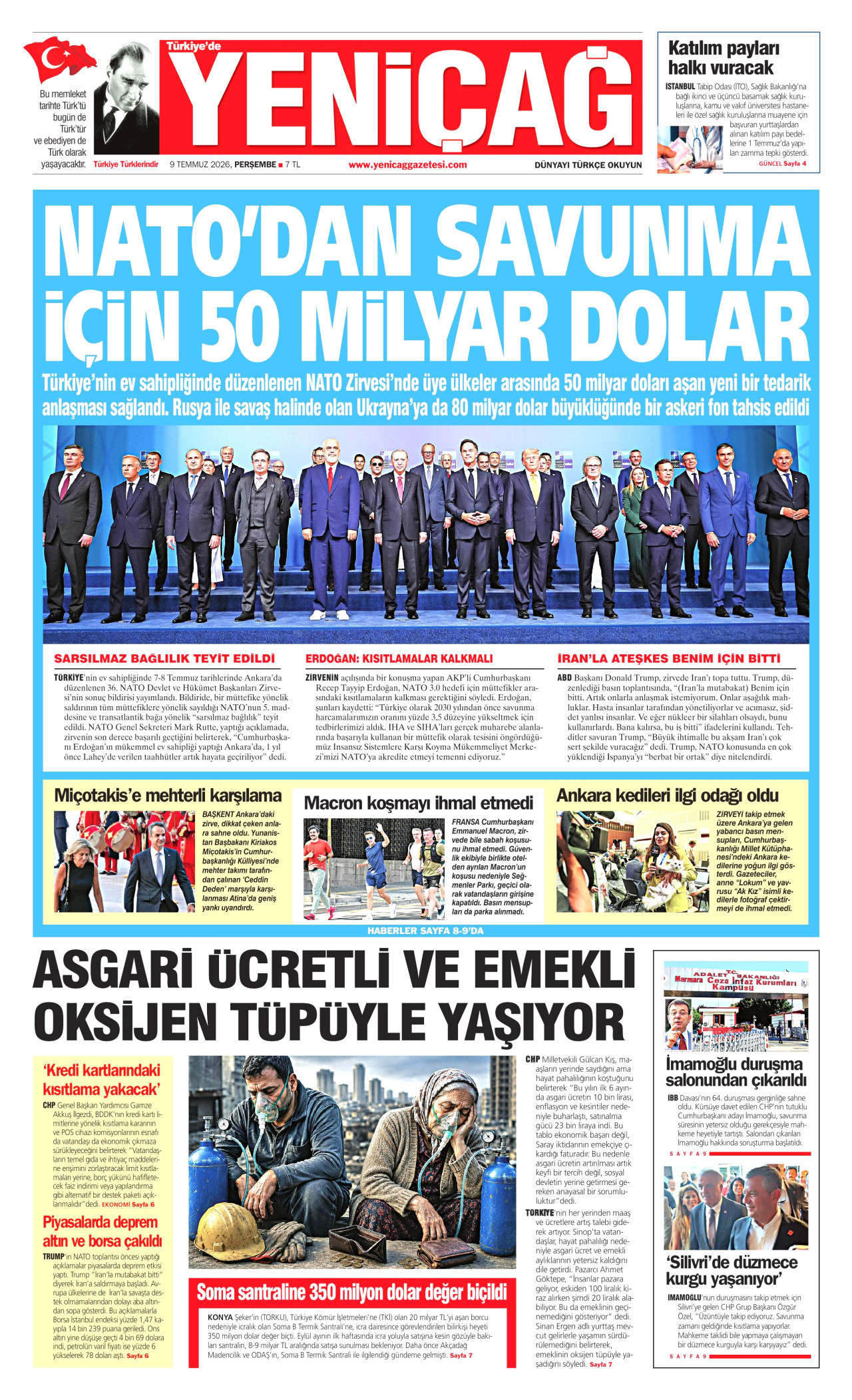 Yeniçağ Gazetesi Manşeti - 09.07.2026