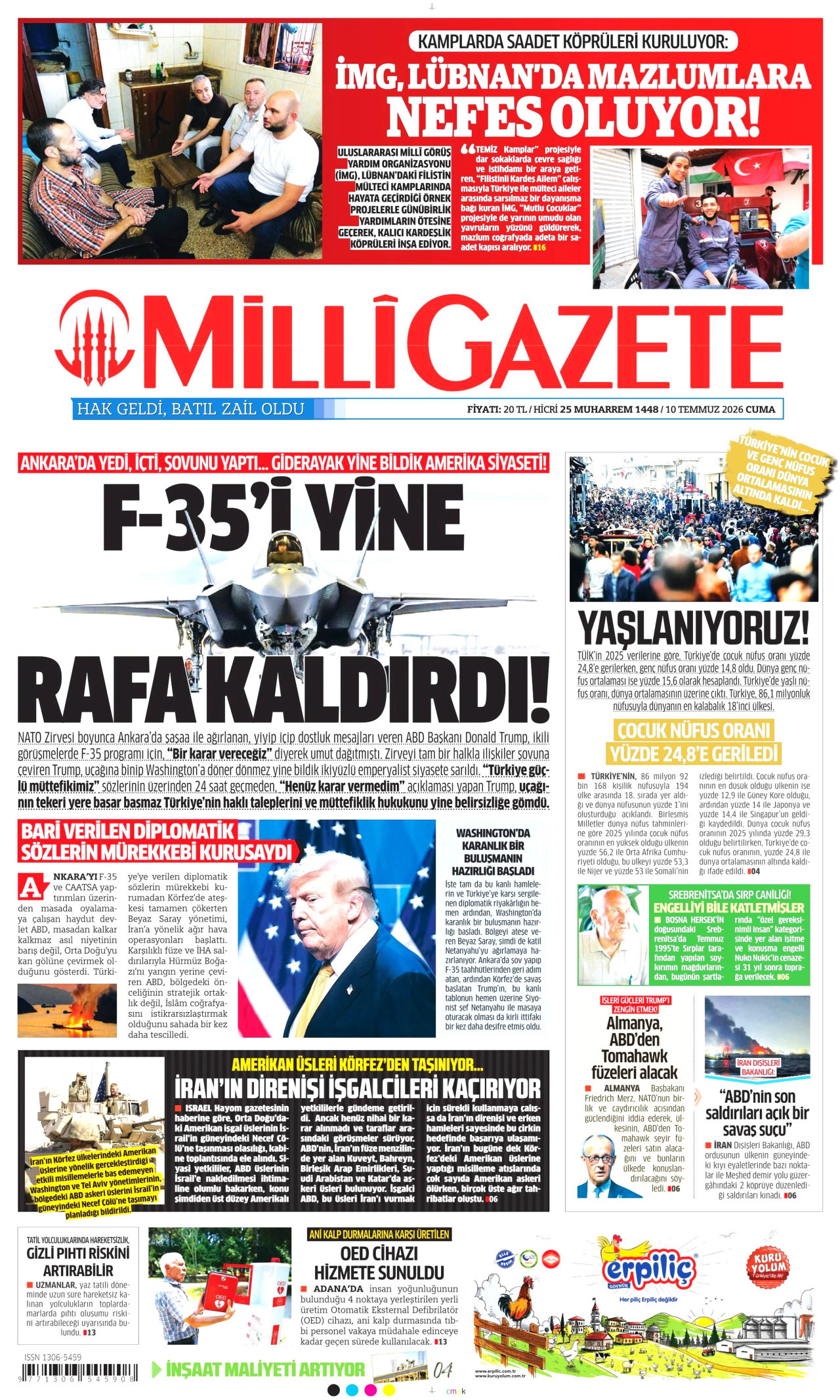 Milli Gazete Gazetesi Manşeti - 10.07.2026