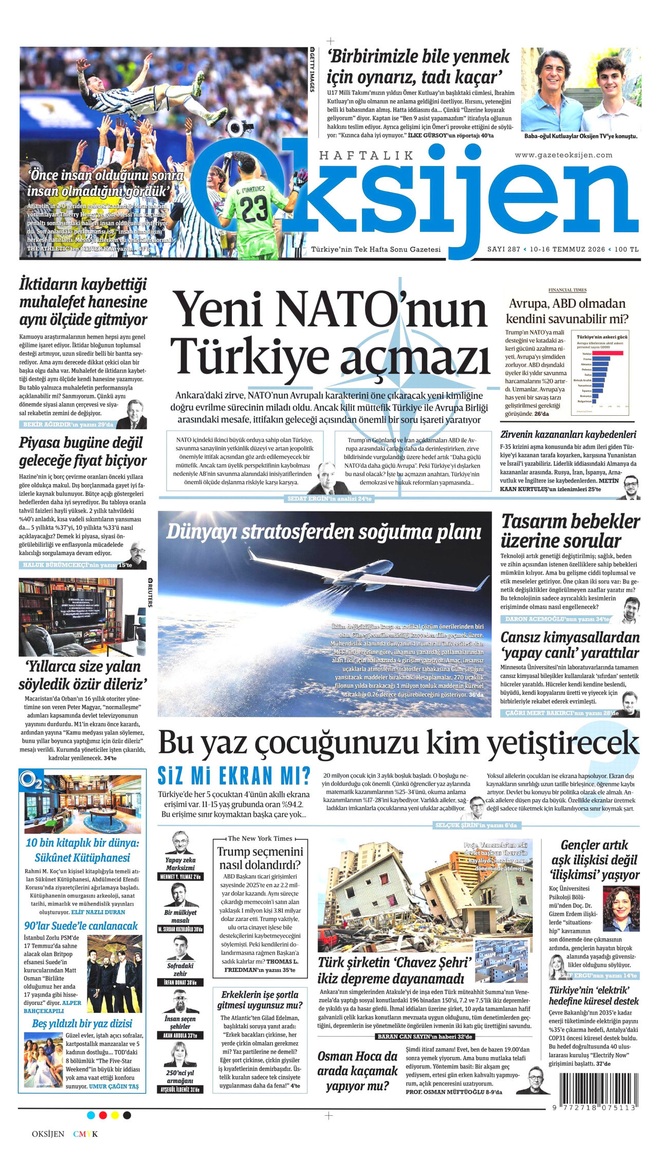 Oksijen Gazetesi Manşeti - 10 Temmuz 2026 Birinci Sayfa