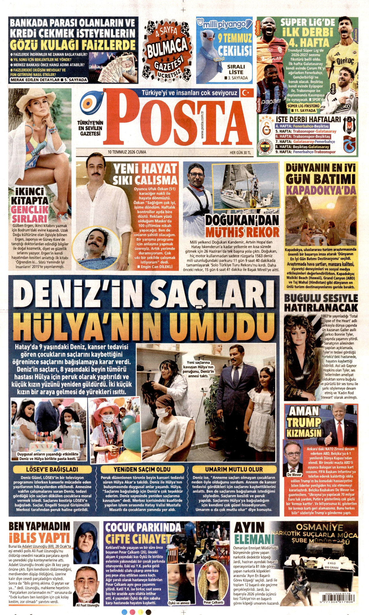 Posta Gazetesi Manşeti - 10 Temmuz 2026 Birinci Sayfa