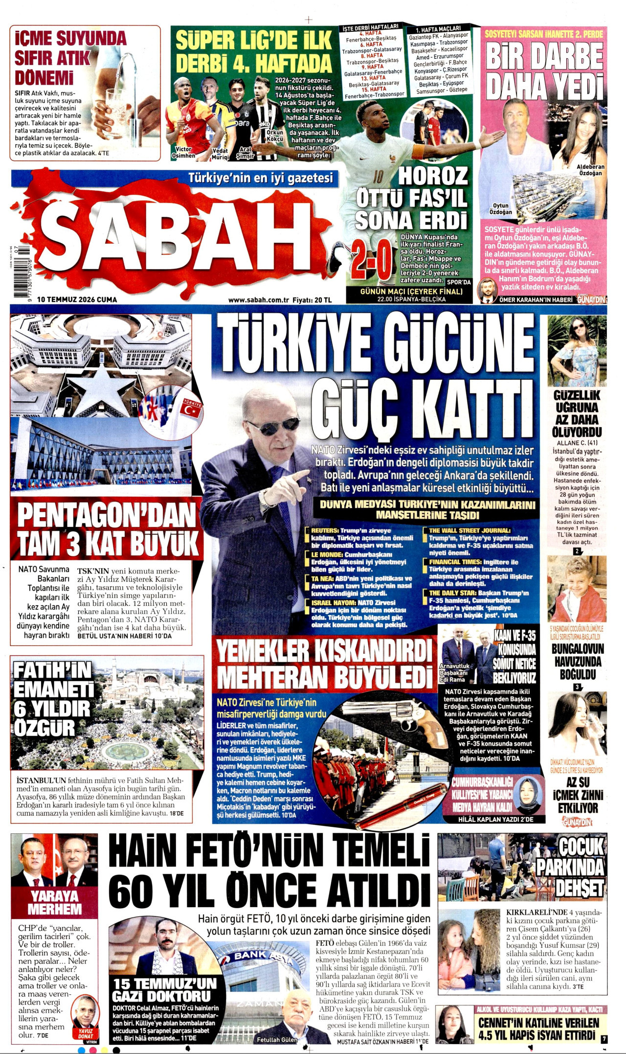 Sabah Gazetesi Manşeti - 10 Temmuz 2026 Birinci Sayfa