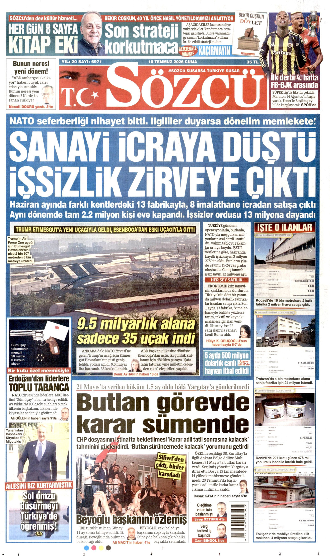 Sözcü Gazetesi Manşeti - 10 Temmuz 2026 Birinci Sayfa