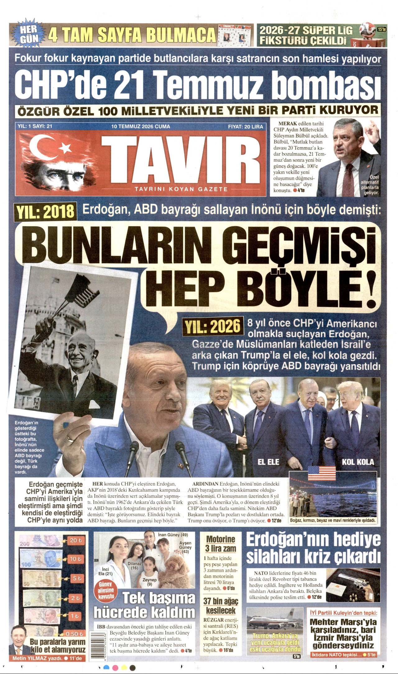 Tavır Gazetesi Gazetesi Manşeti - 10 Temmuz 2026 Birinci Sayfa