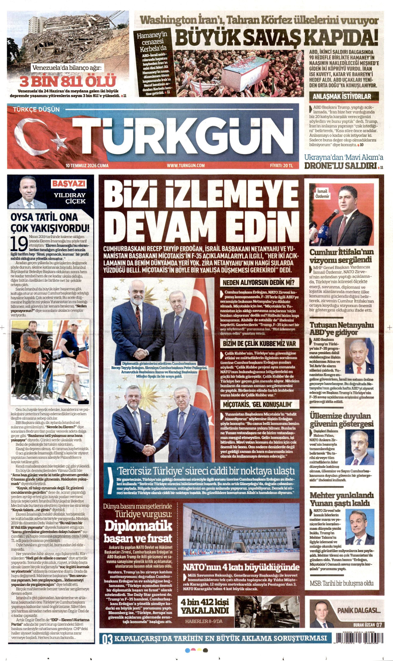 Türkgün Gazetesi Manşeti - 10.07.2026
