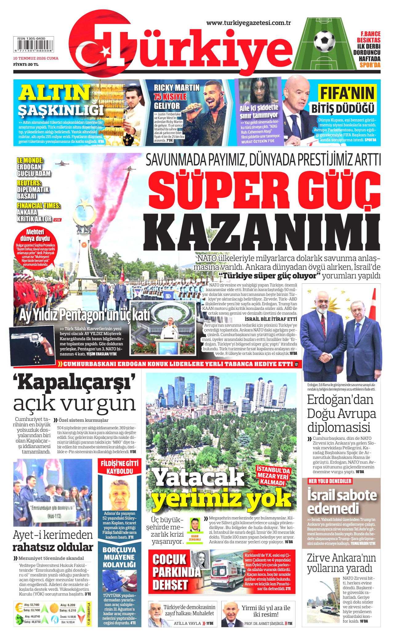 Türkiye Gazetesi Gazetesi Manşeti - 10.07.2026