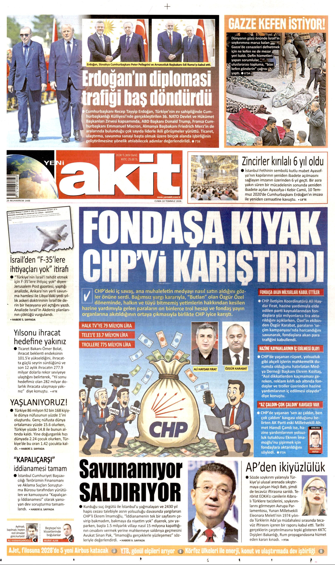 Yeni Akit Gazetesi Manşeti - 10.07.2026