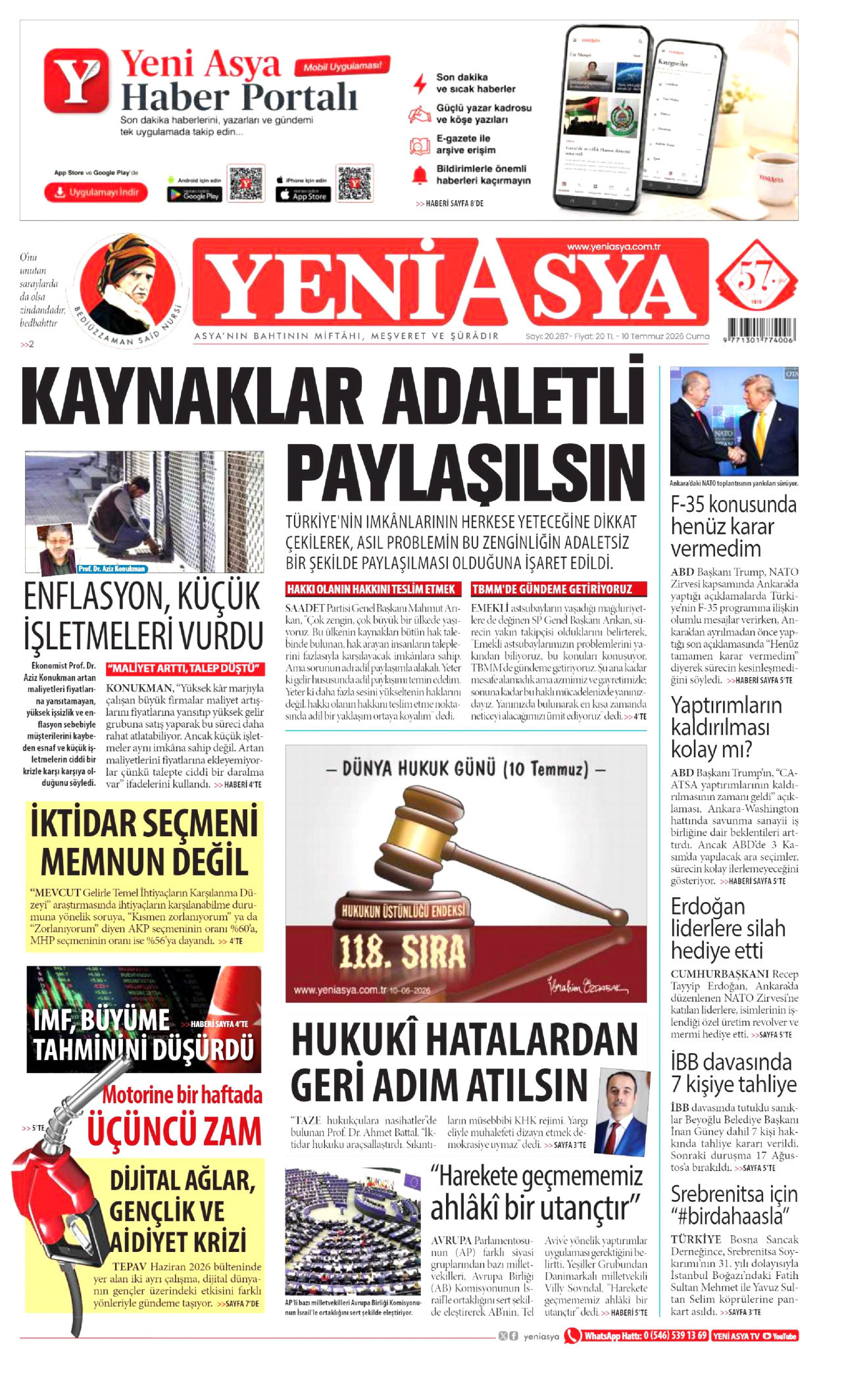 Yeni Asya Gazetesi Manşeti - 10.07.2026