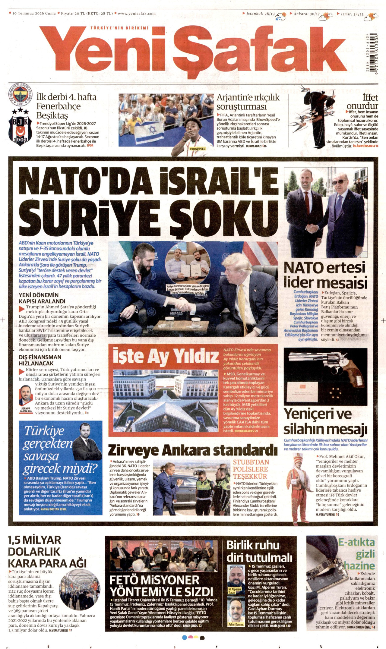 Yeni Şafak Gazetesi Manşeti - 10.07.2026