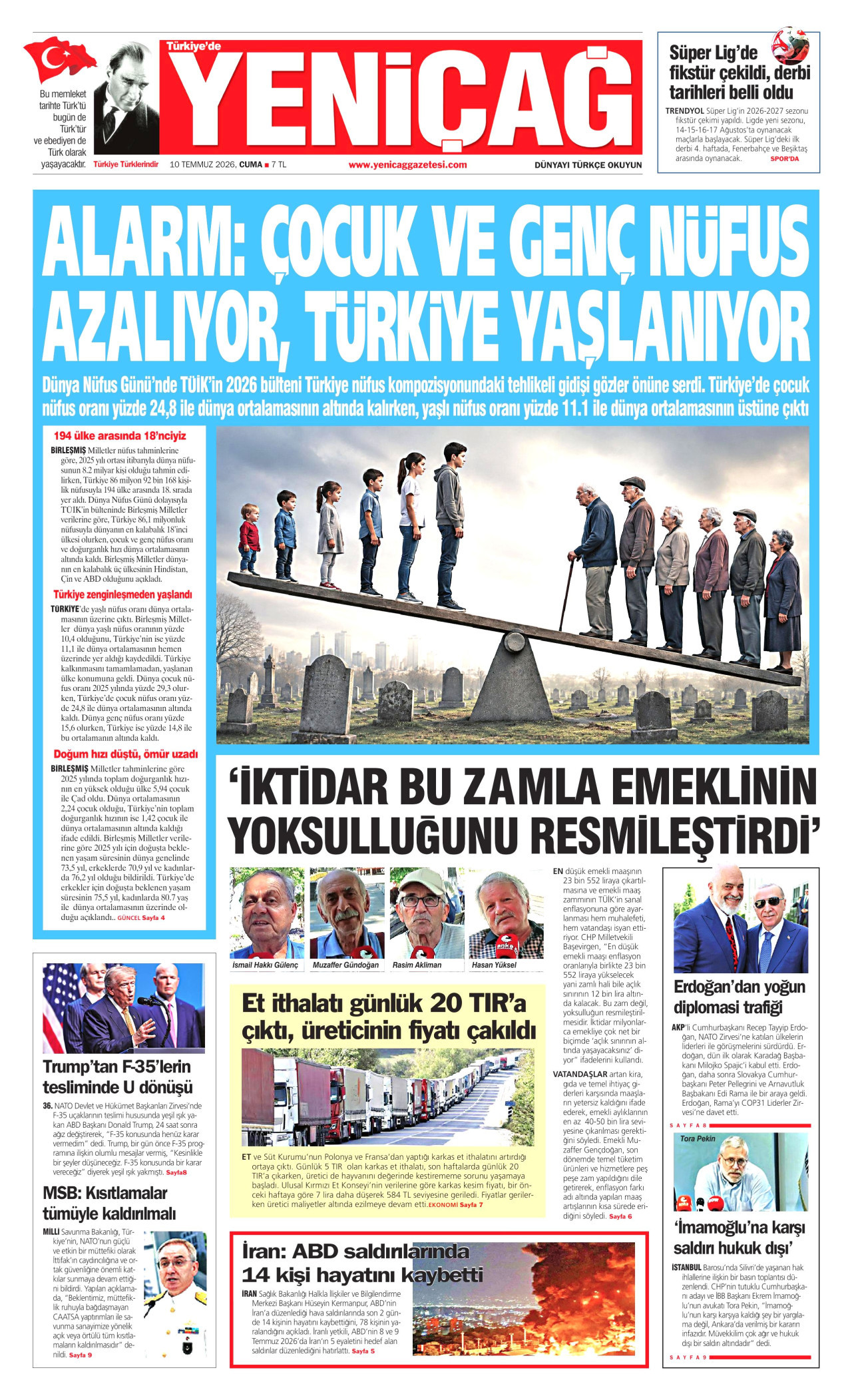 Yeniçağ Gazetesi Manşeti - 10.07.2026