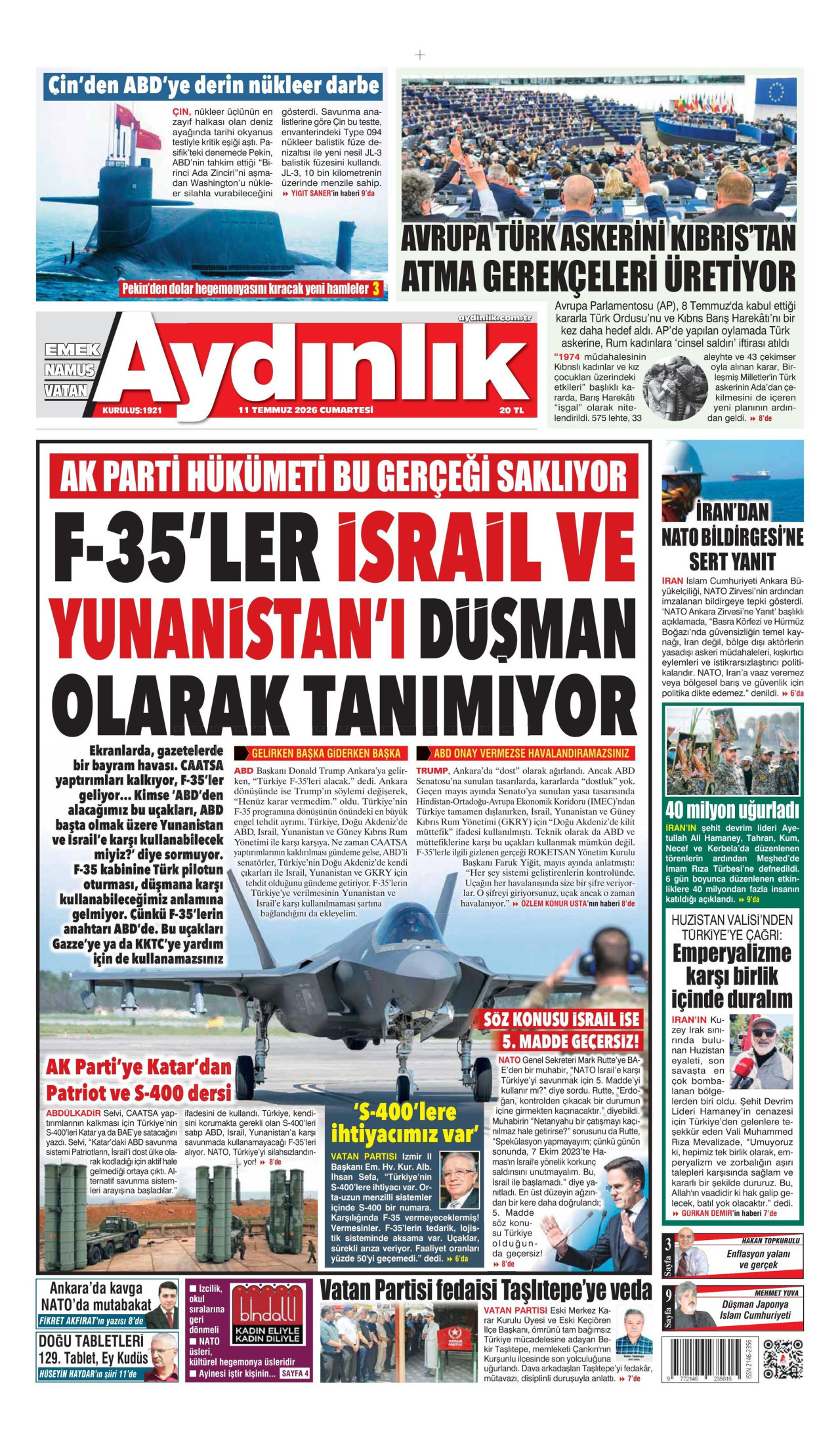 Aydınlık Gazetesi Manşet