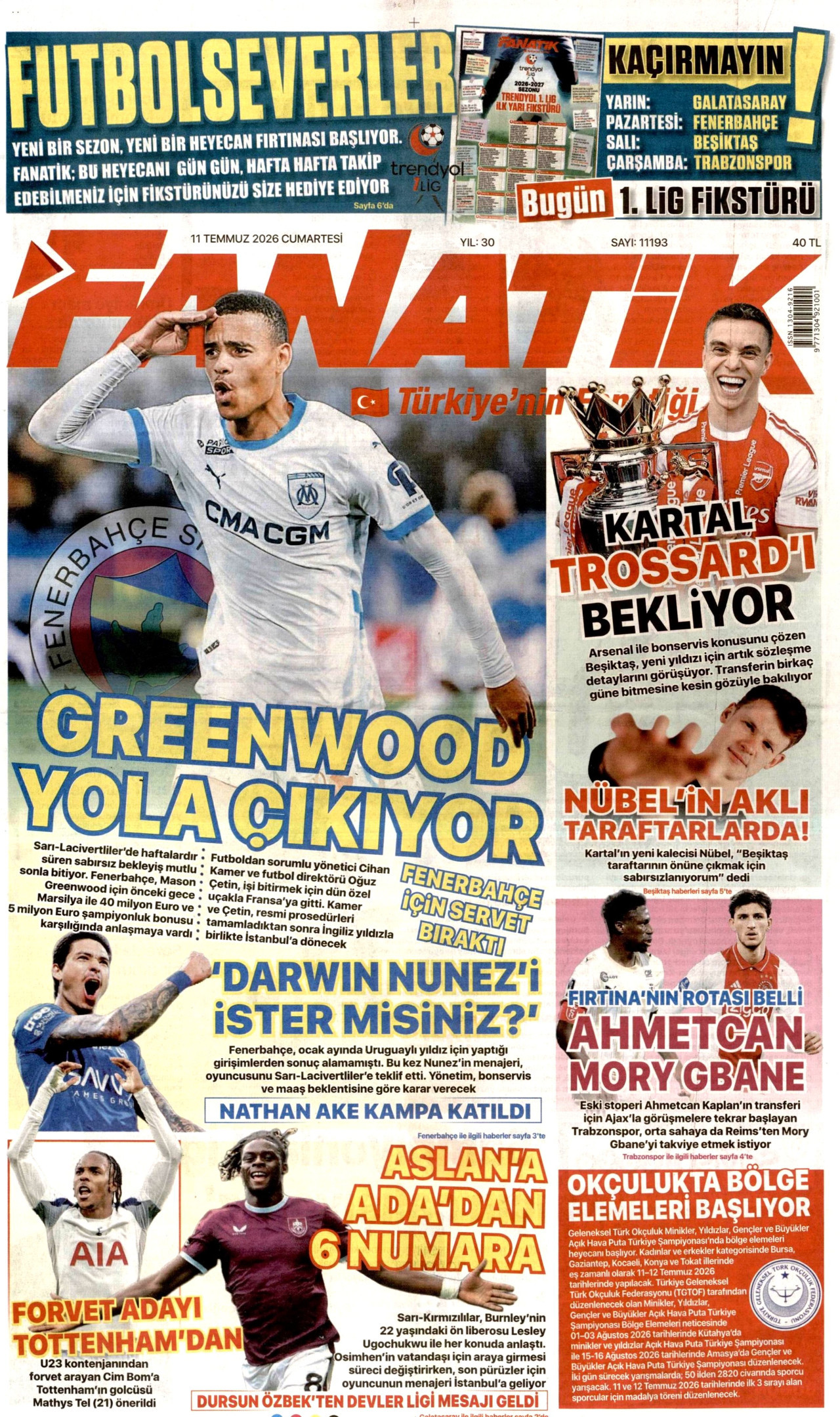 Fanatik Gazetesi Manşeti - 11 Temmuz 2026 Birinci Sayfa