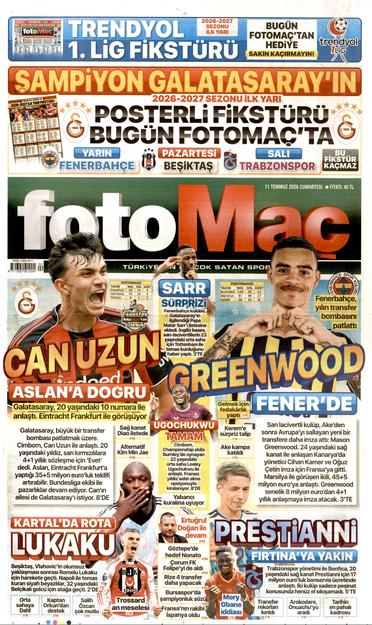 Fotomaç Gazetesi Manşeti - 11.07.2026