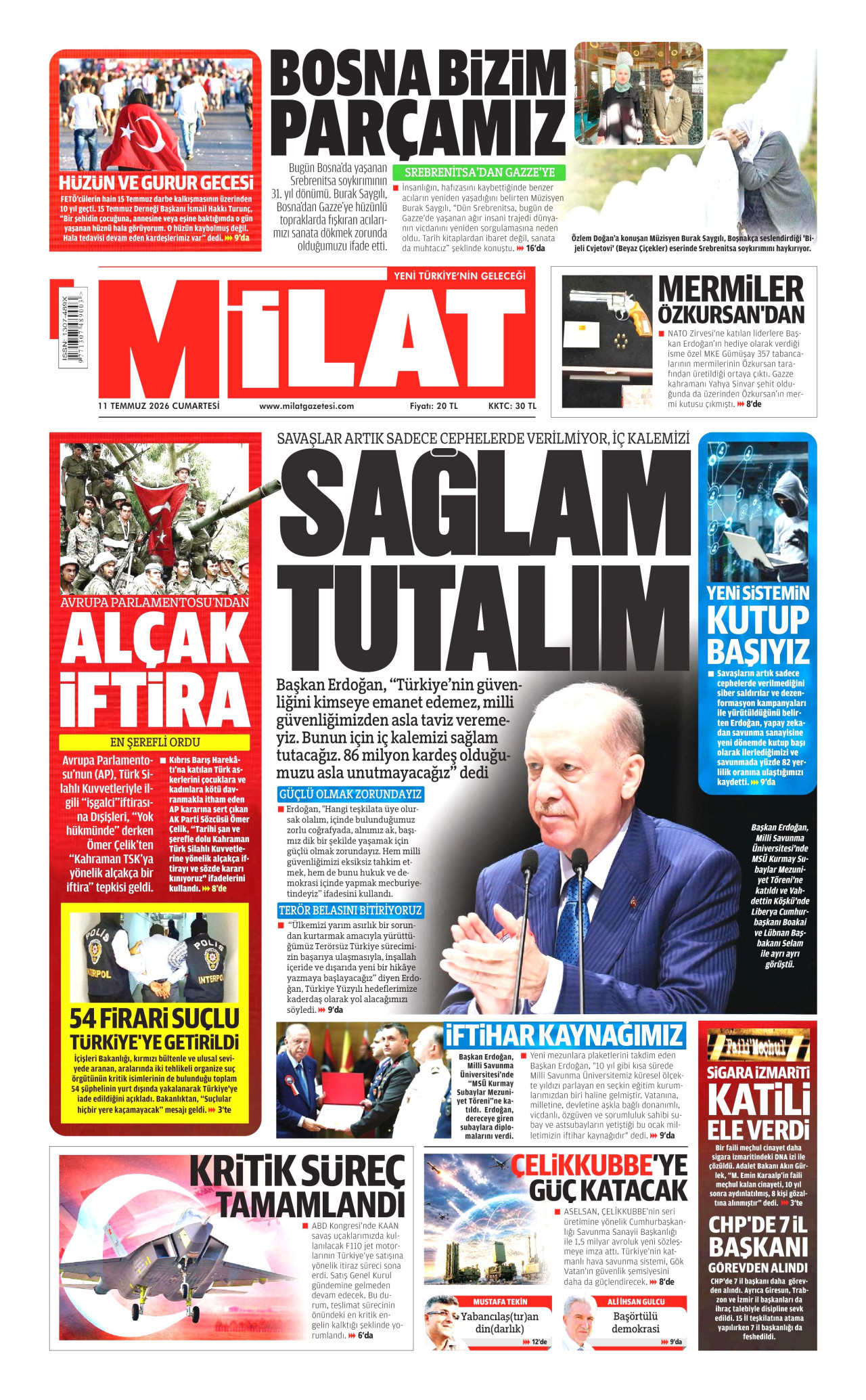 Milat Gazetesi Manşeti - 11.07.2026