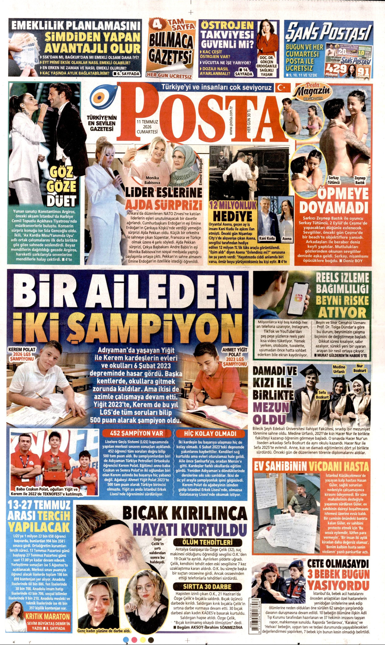 Posta Gazetesi Manşeti - 11 Temmuz 2026 Birinci Sayfa