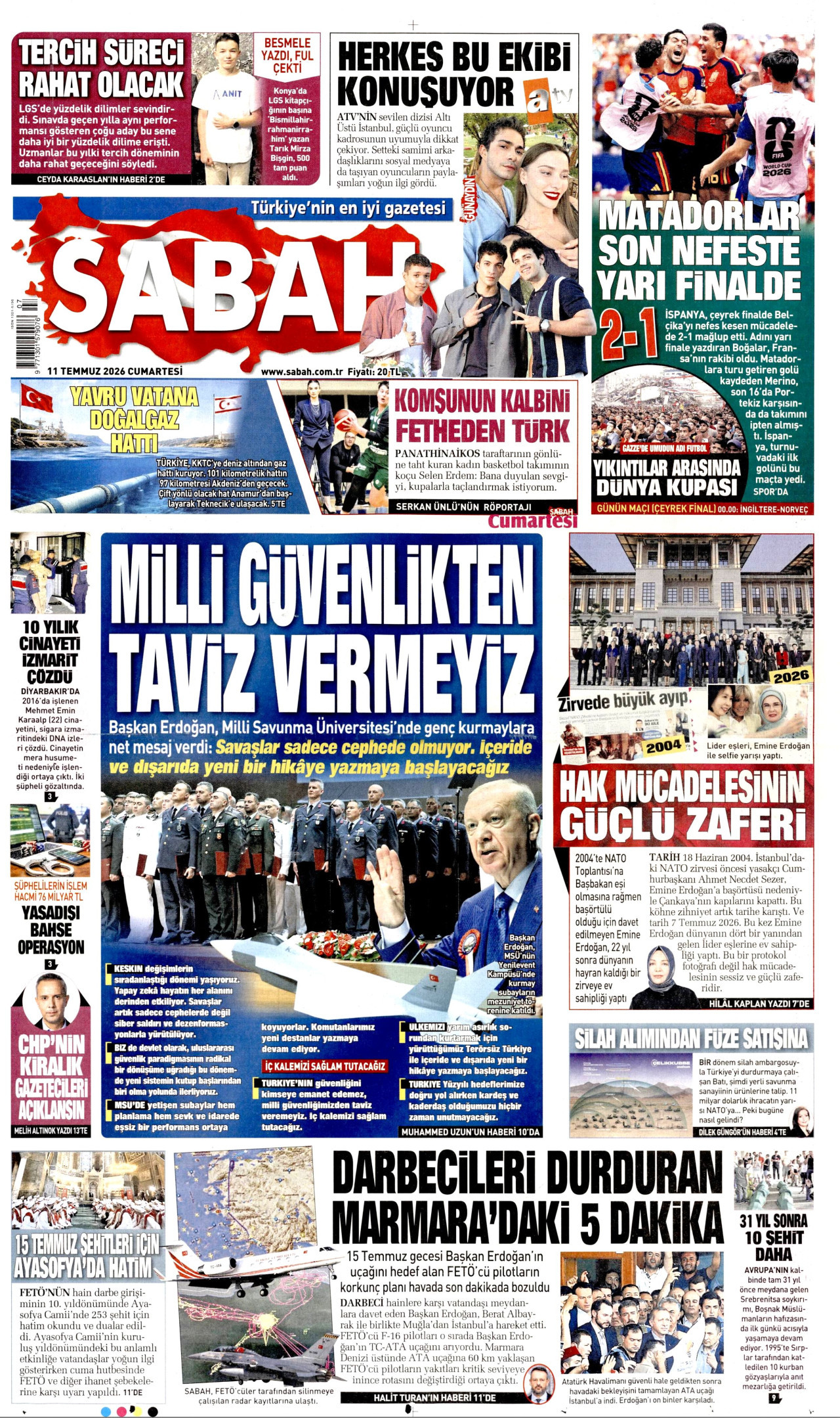 Sabah Gazetesi Manşeti - 11 Temmuz 2026 Birinci Sayfa