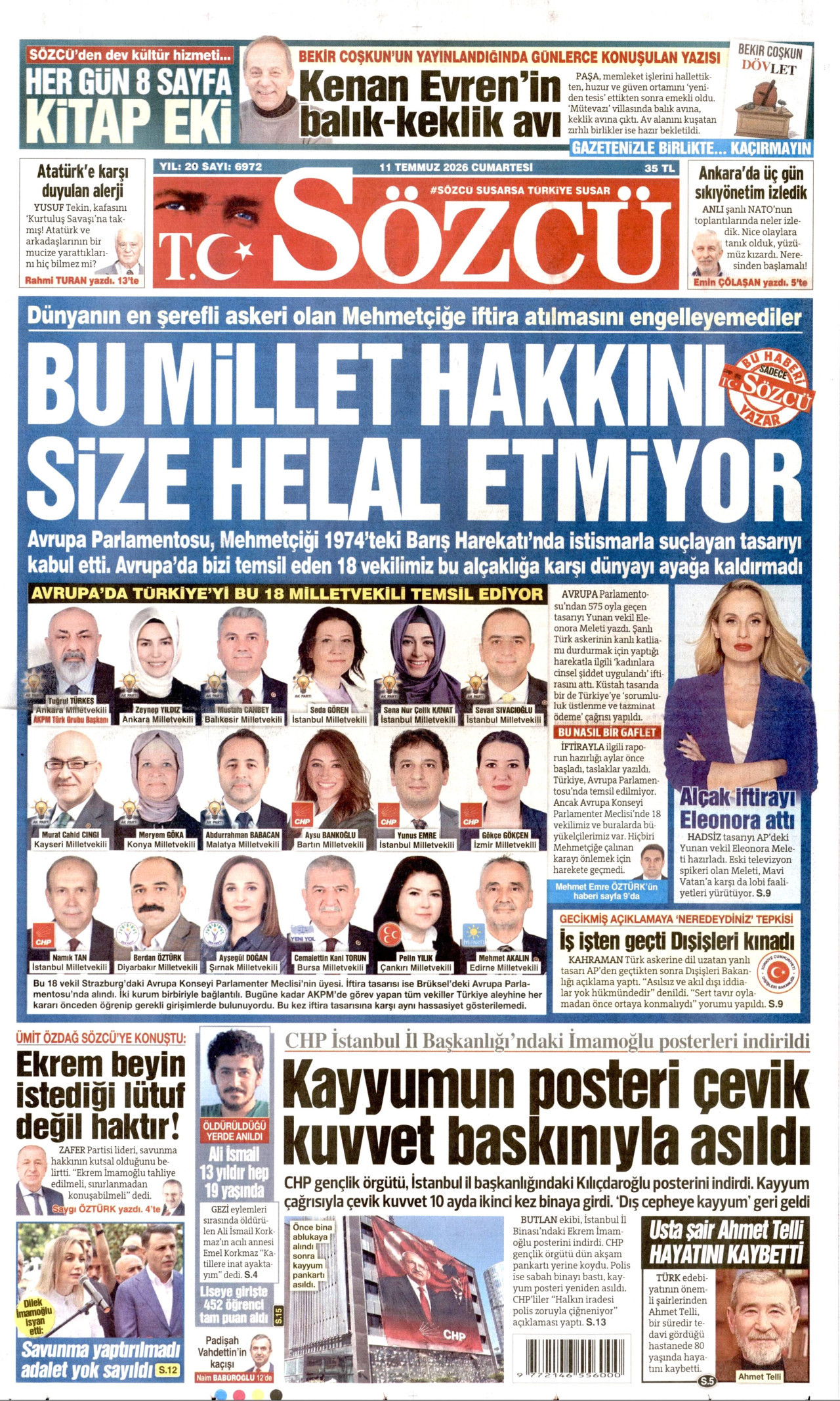 Sözcü Gazetesi Manşeti - 11.07.2026