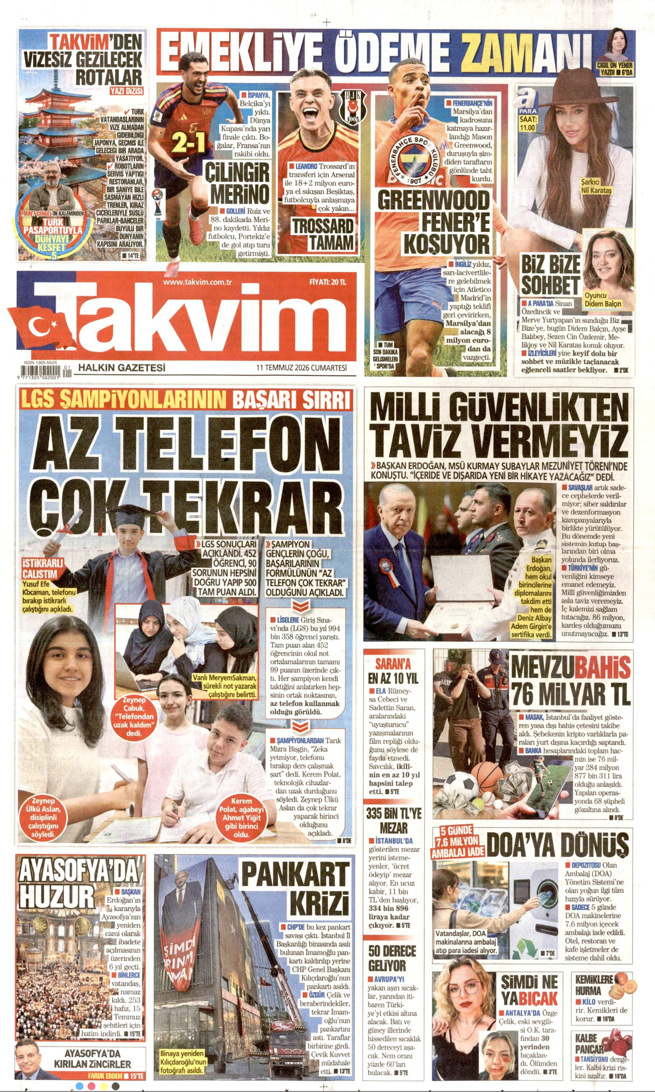 Takvim Gazetesi Manşeti - 11.07.2026