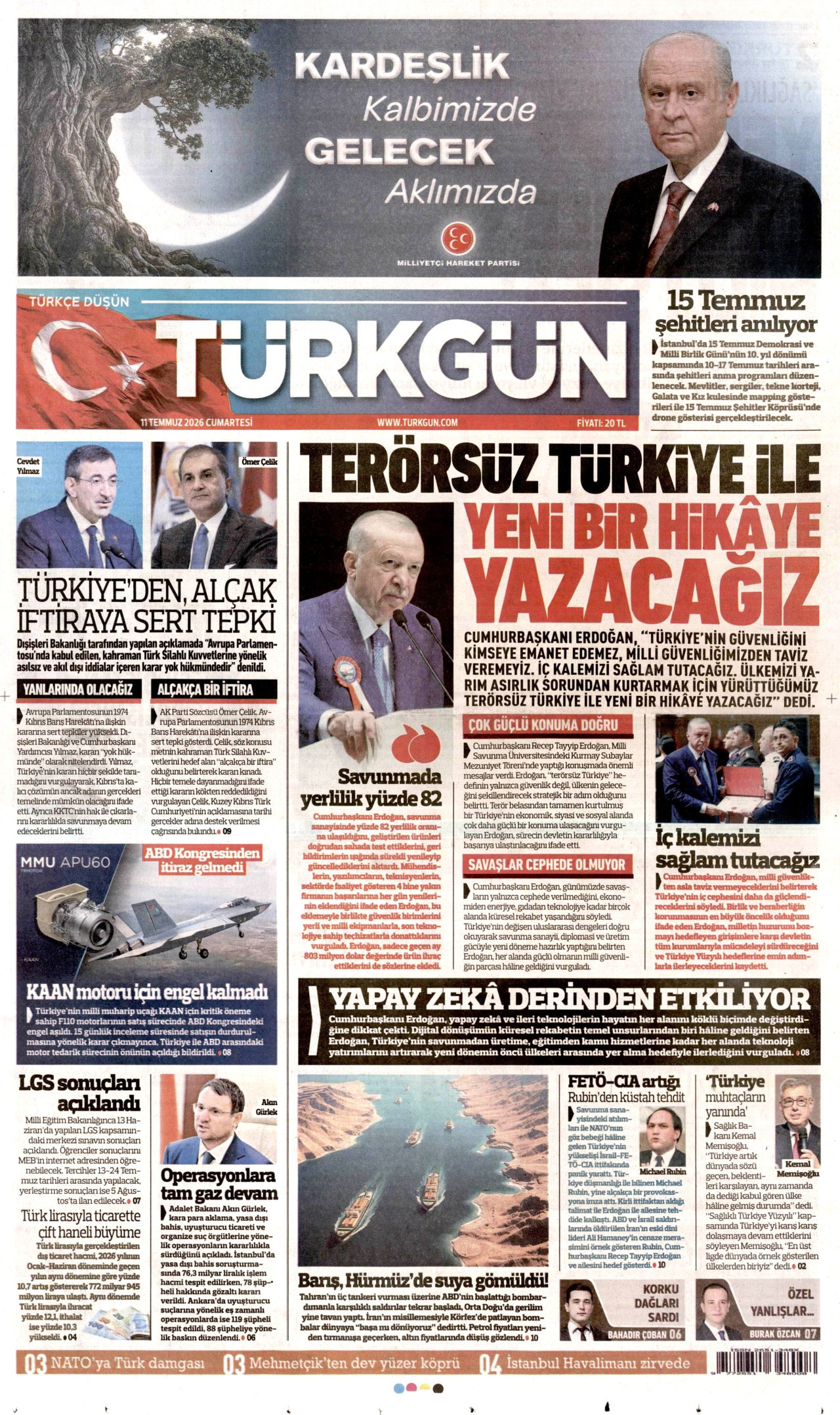 Türkgün Gazetesi Manşeti - 11.07.2026