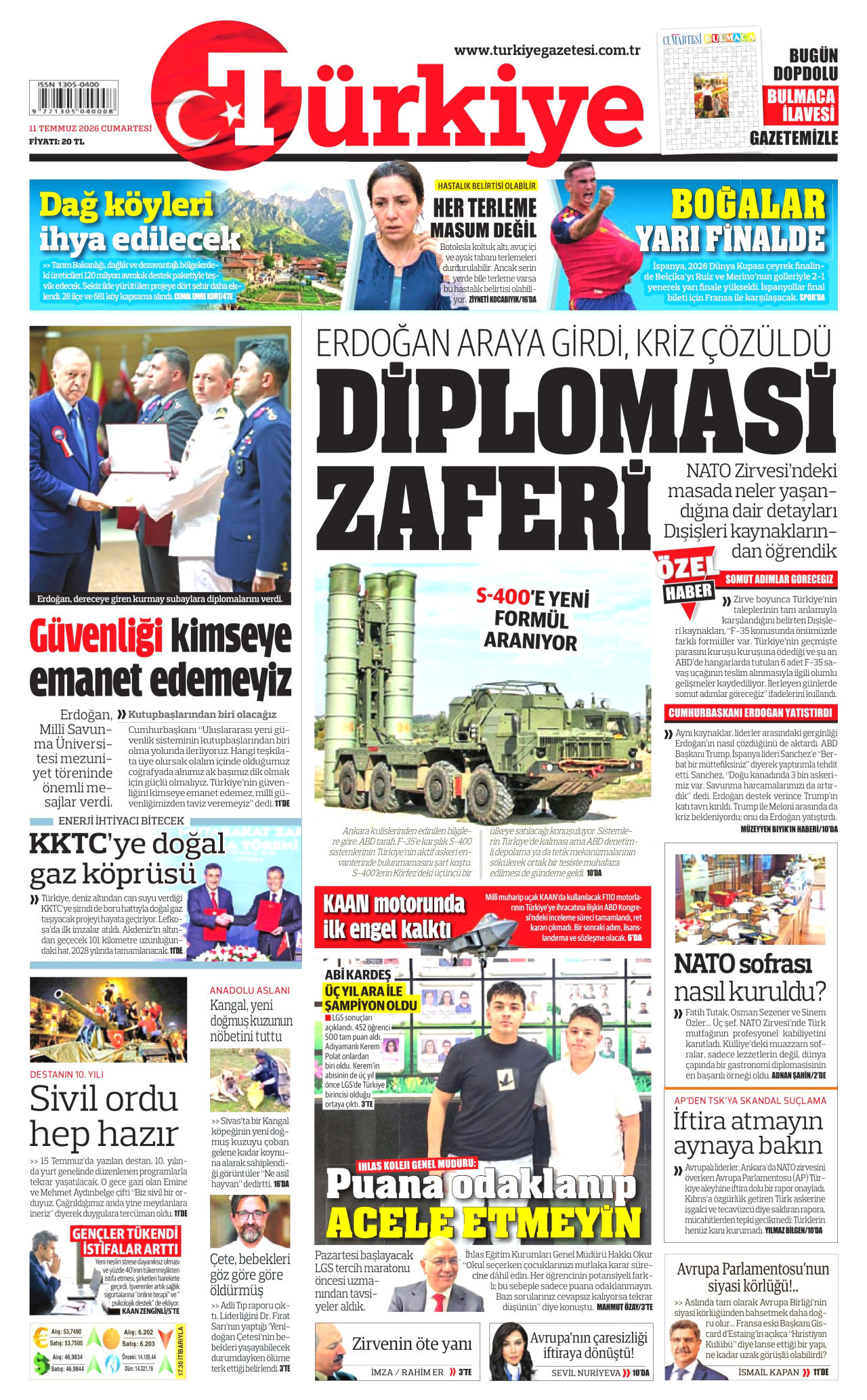 Türkiye Gazetesi Gazetesi Manşeti - 11.07.2026