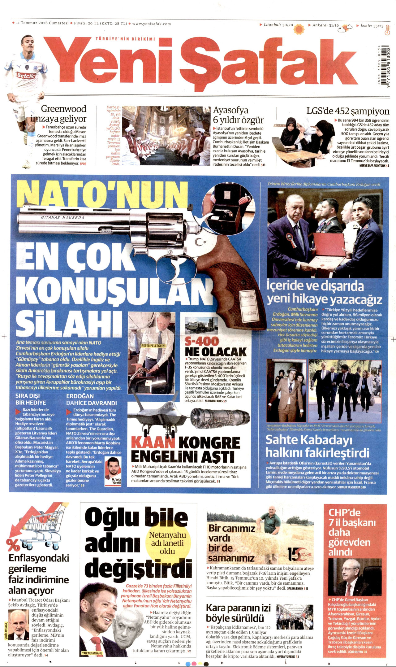 Yeni Şafak Gazetesi Manşeti - 11.07.2026