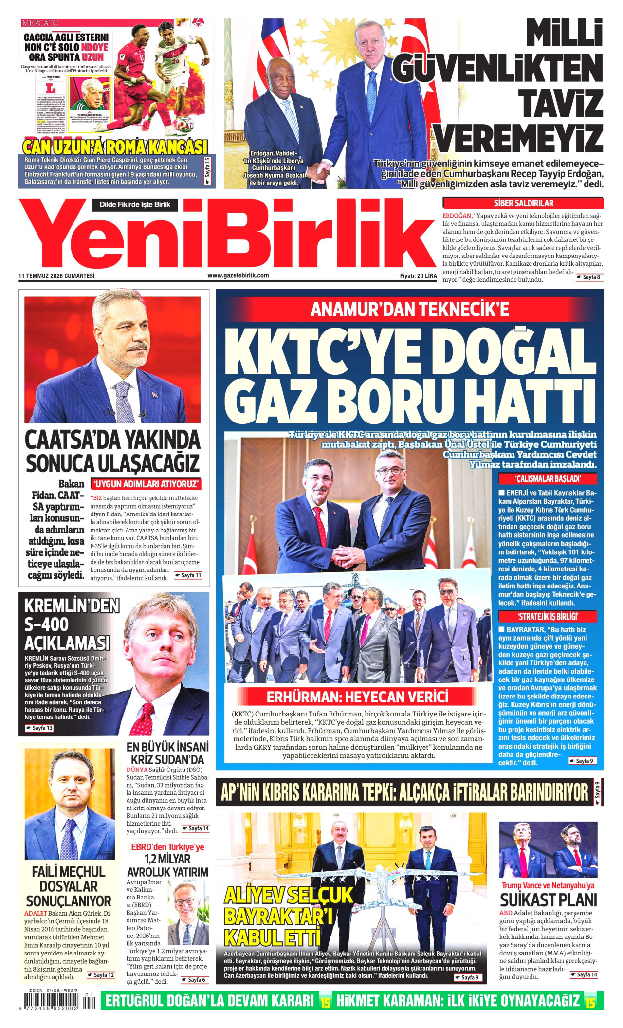 YeniBirlik Gazetesi Manşeti - 11.07.2026