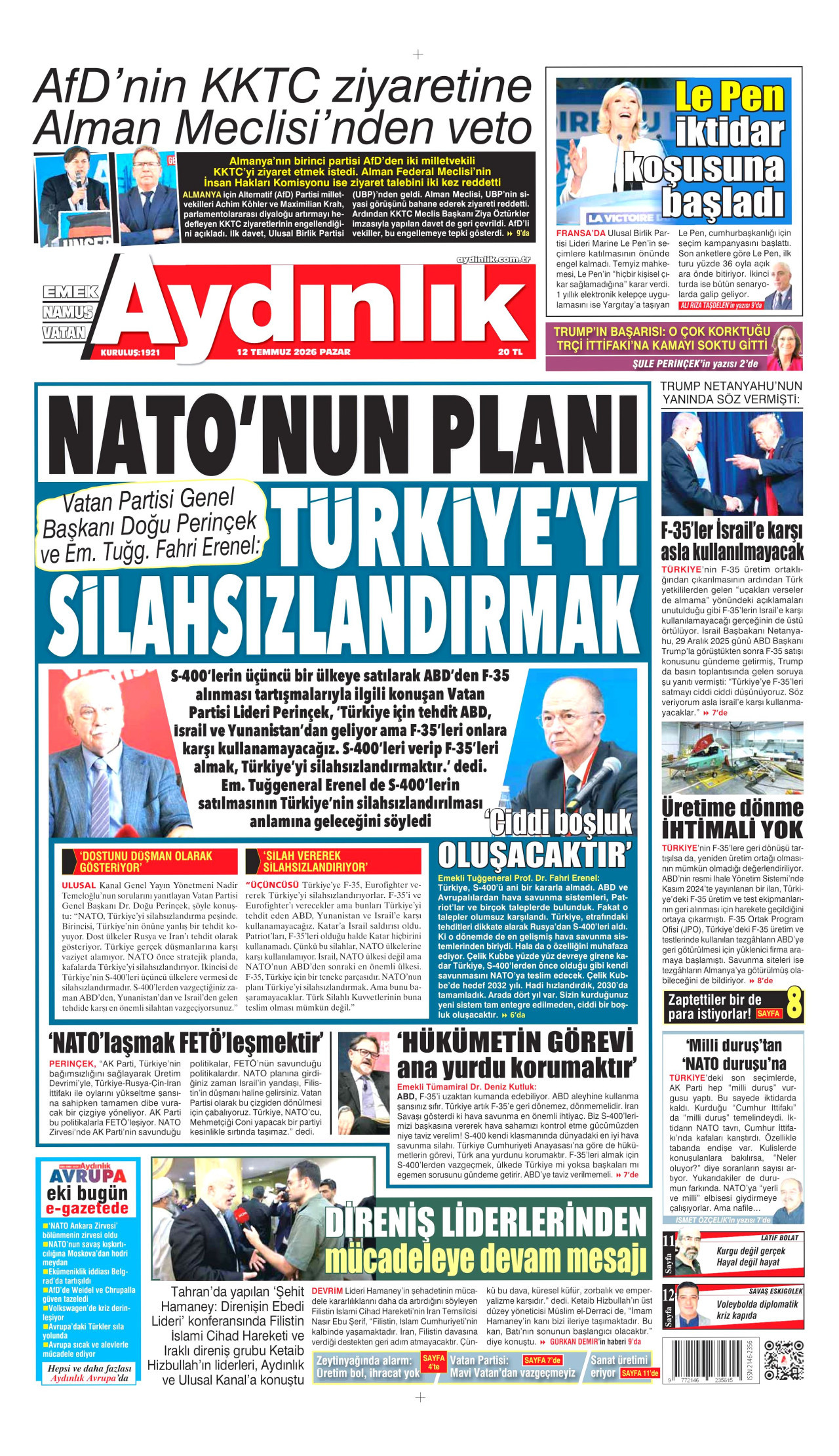 Aydınlık Gazetesi Manşet