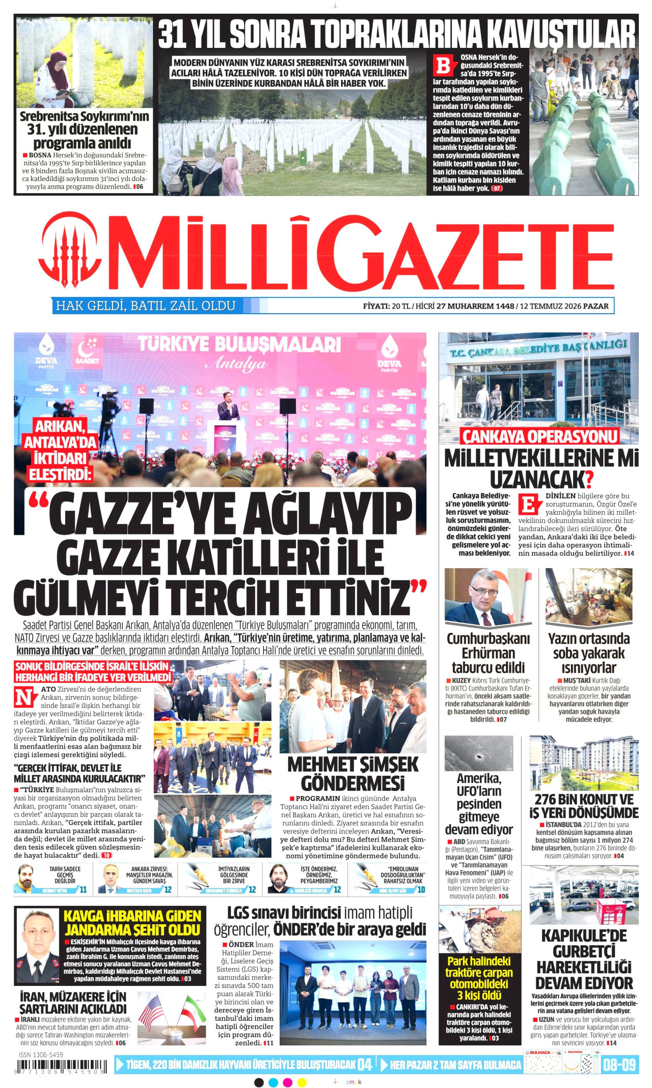 Milli Gazete Gazetesi Manşeti - 12.07.2026