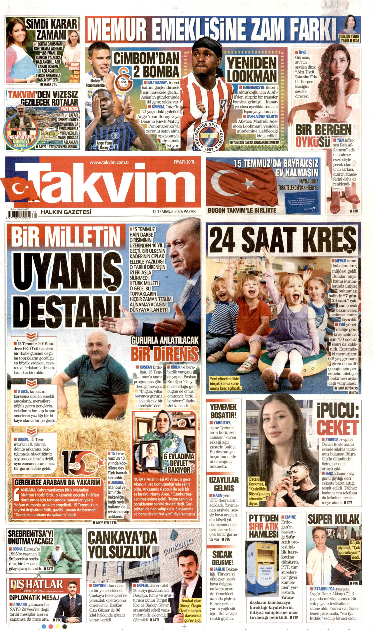 Takvim Gazetesi Manşeti - 12 Temmuz 2026 Birinci Sayfa