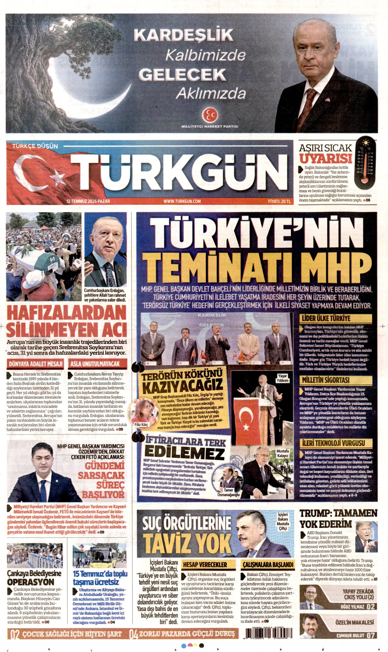 Türkgün Gazetesi Manşeti - 12 Temmuz 2026 Birinci Sayfa