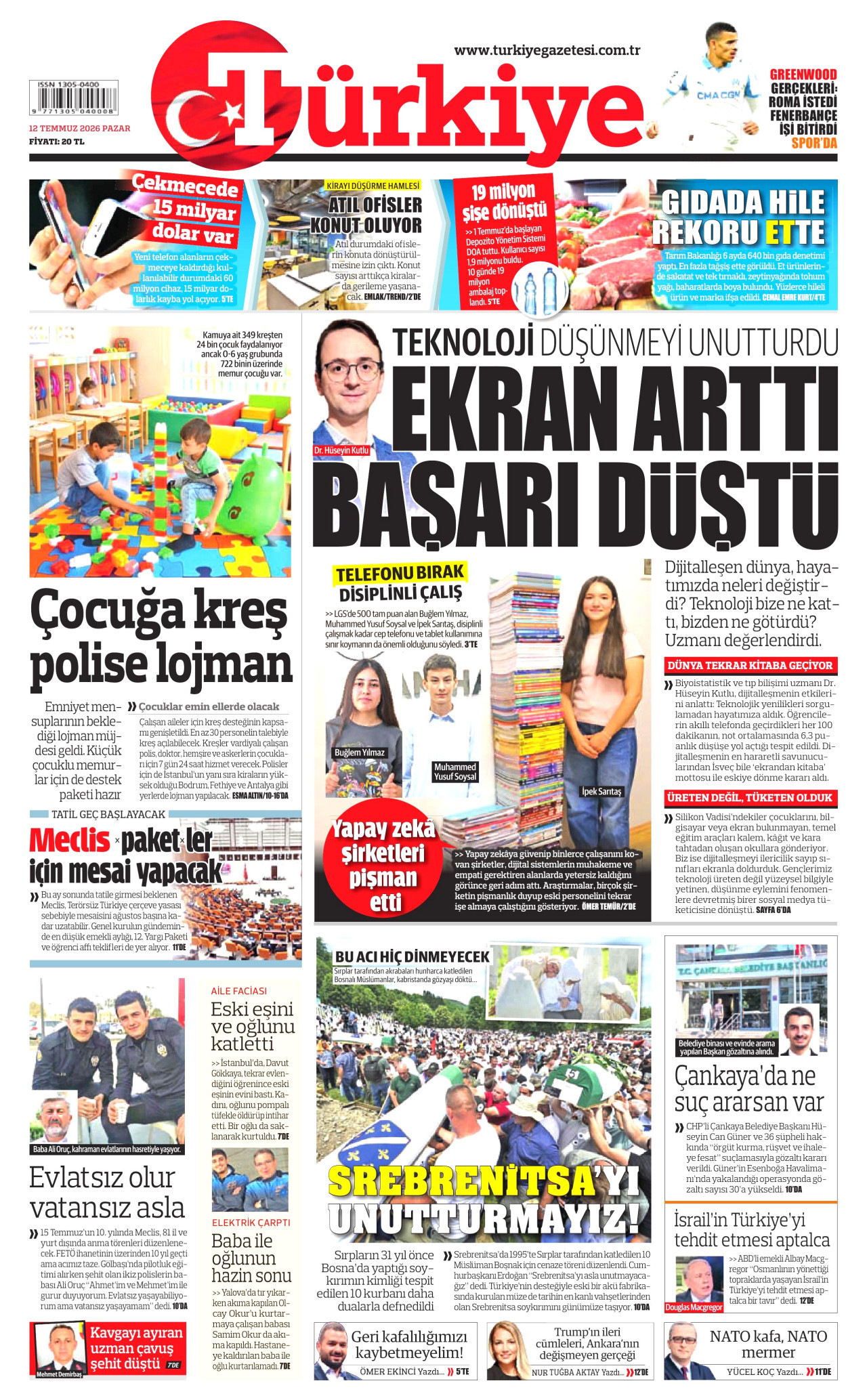 Türkiye Gazetesi Gazetesi Manşeti - 12.07.2026