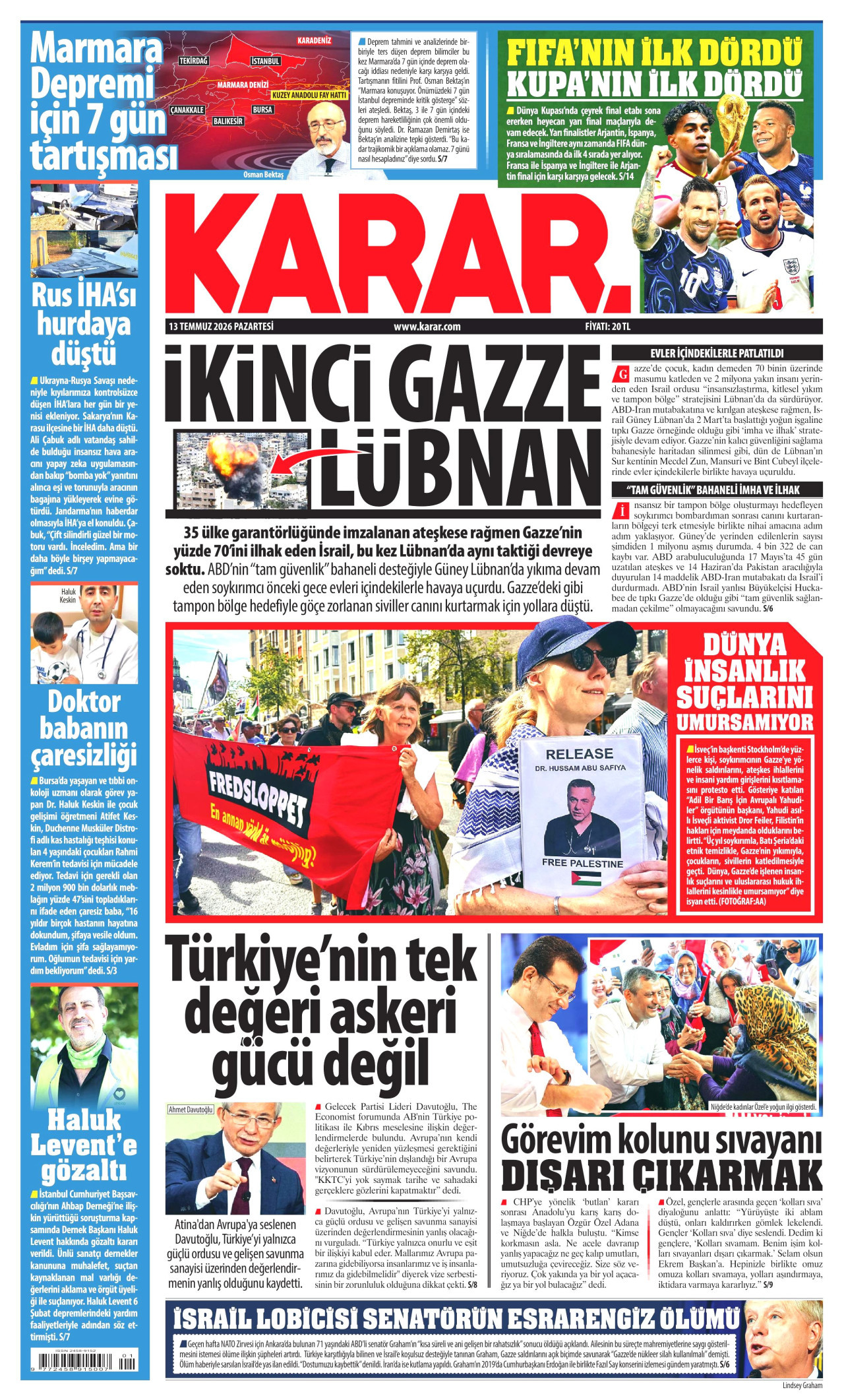 Karar Gazetesi Manşeti - 13 Temmuz 2026 Birinci Sayfa