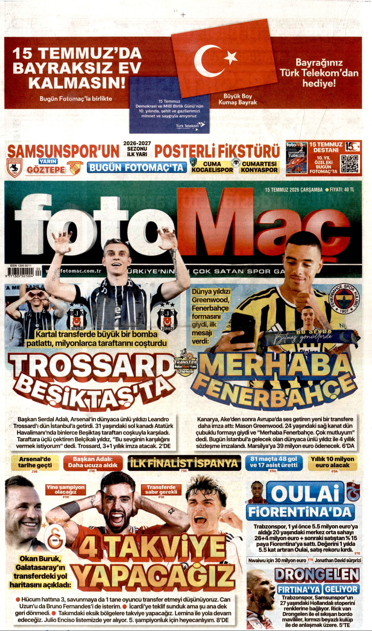 Fotomaç Gazetesi Manşeti - 14 Temmuz 2026 Birinci Sayfa