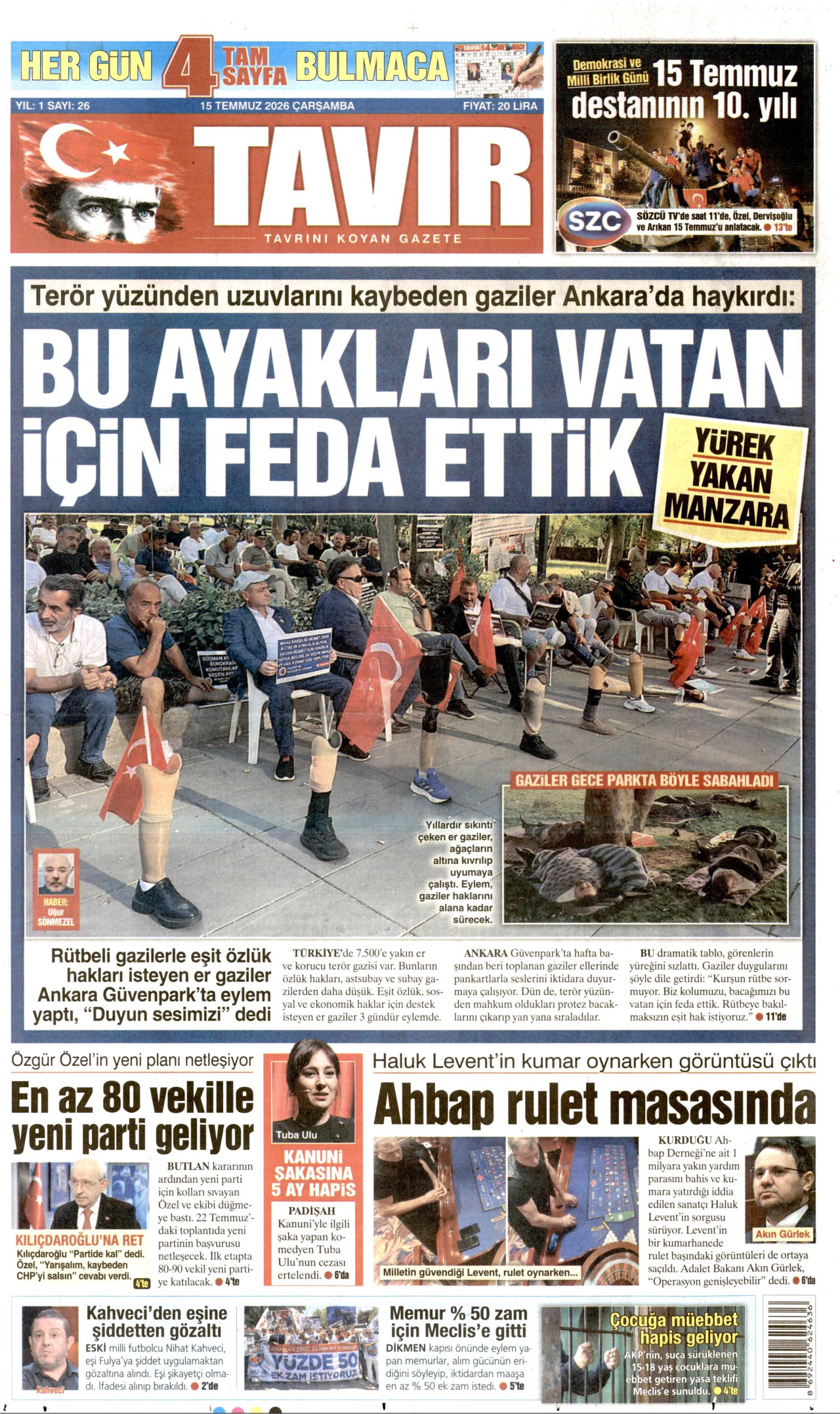 Tavır Gazetesi Gazetesi Manşeti - 15.07.2026