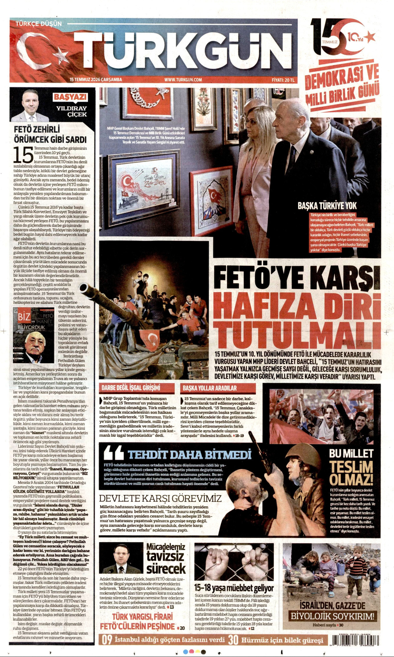 Türkgün Gazetesi Manşeti - 15 Temmuz 2026 Birinci Sayfa