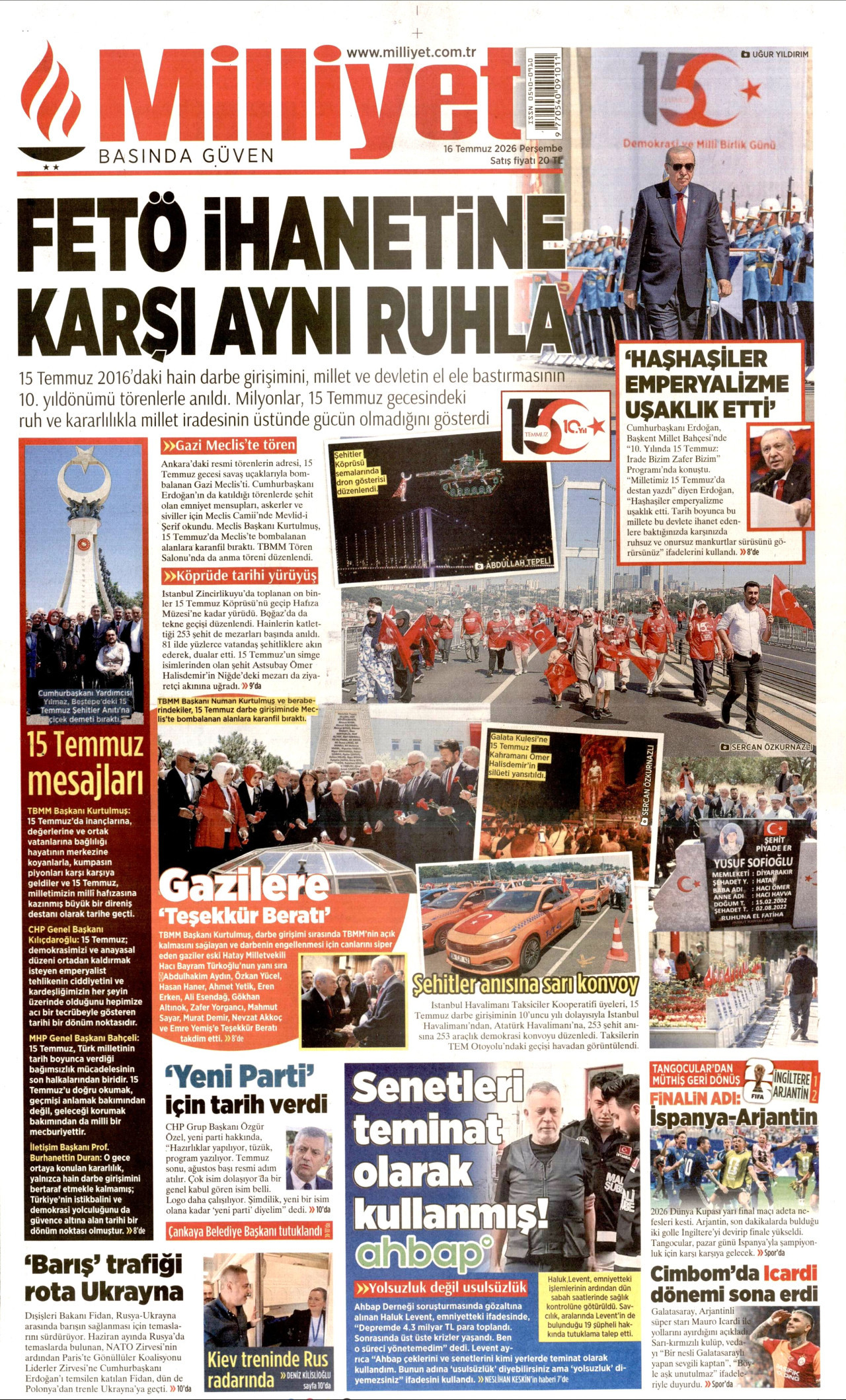 Milliyet Gazetesi Manşeti - 16 Temmuz 2026 Birinci Sayfa