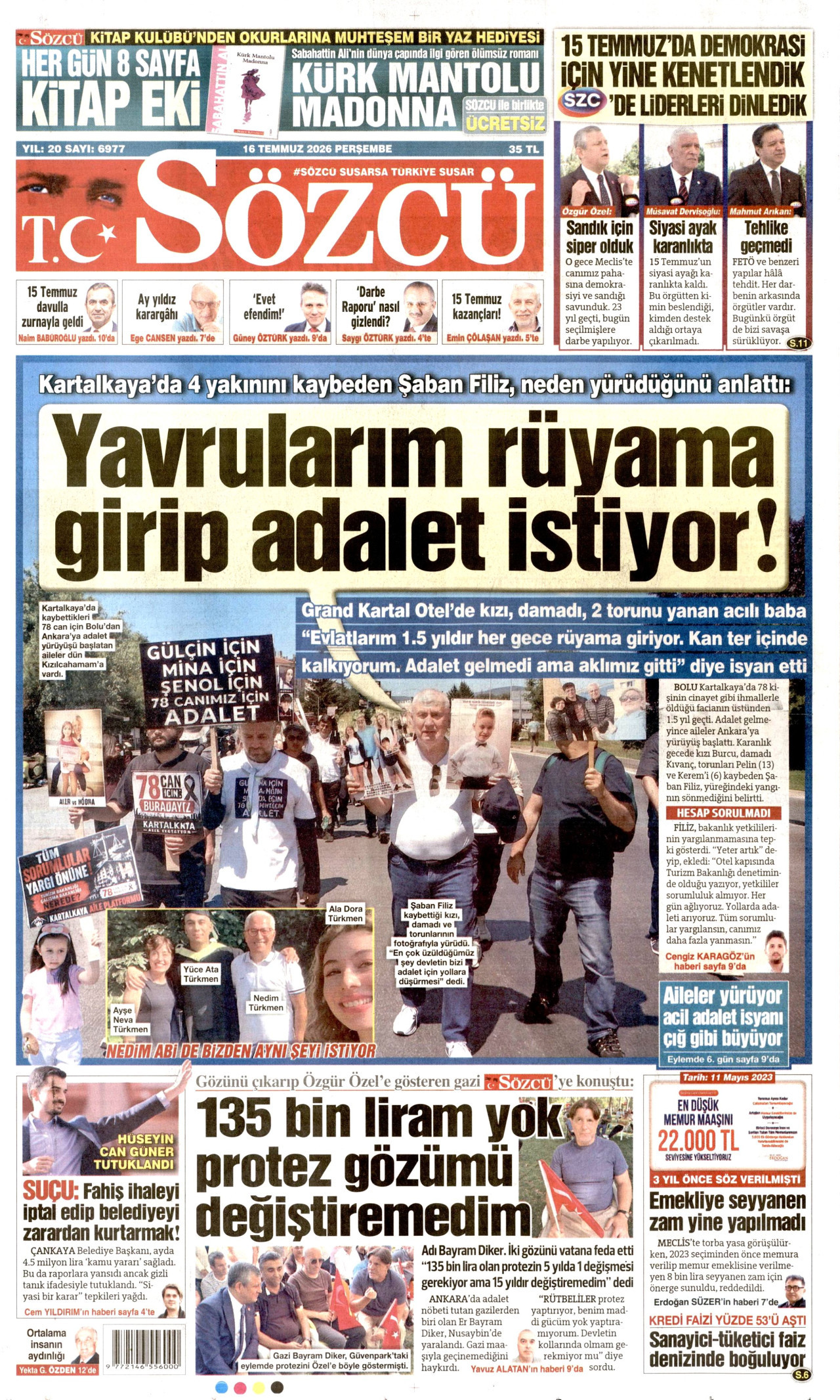 Sözcü Gazetesi Manşeti - 16 Temmuz 2026 Birinci Sayfa