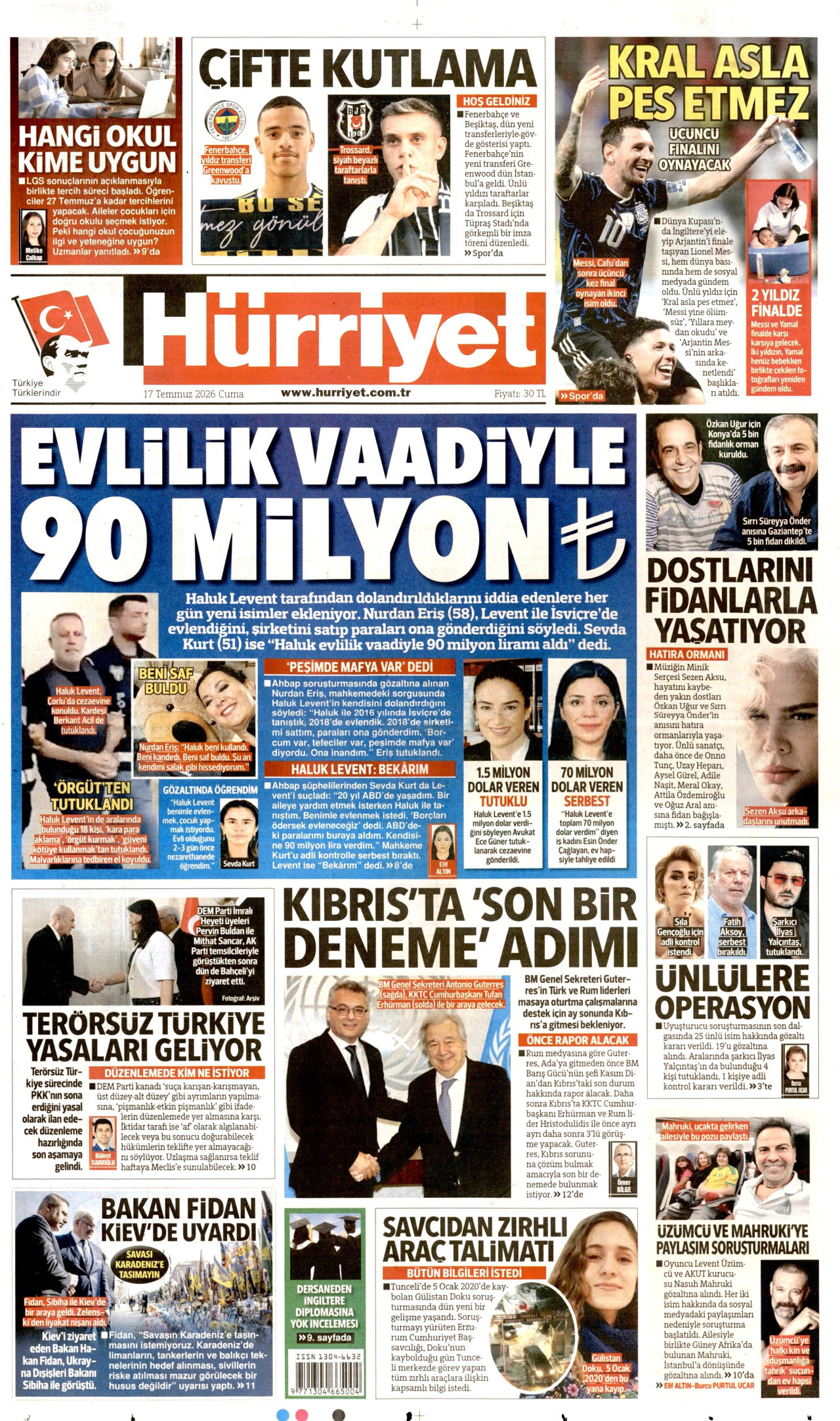 Hürriyet Gazetesi Manşeti - 17 Temmuz 2026 Birinci Sayfa