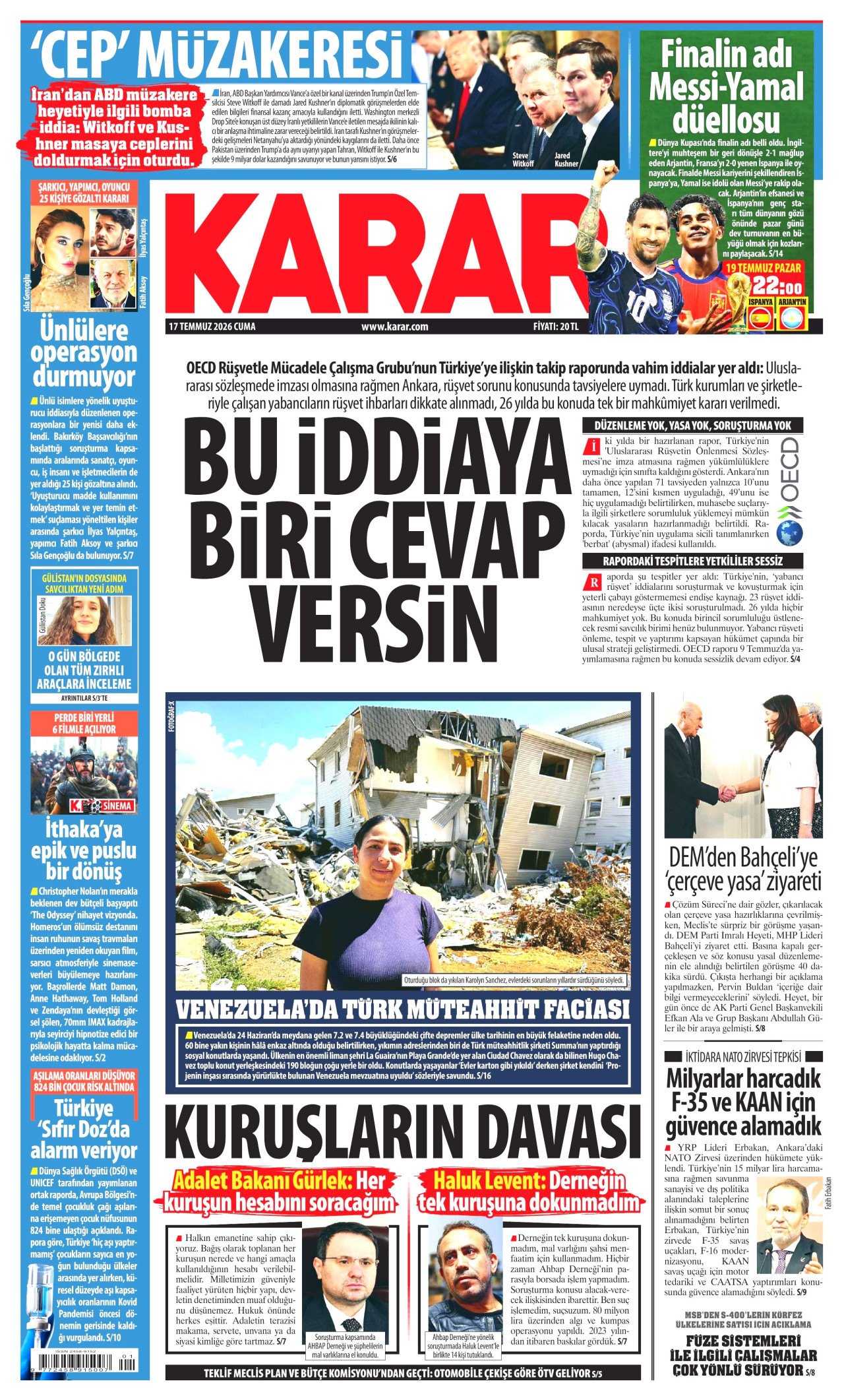 Karar Gazetesi Manşeti - 14 Temmuz 2026 Birinci Sayfa