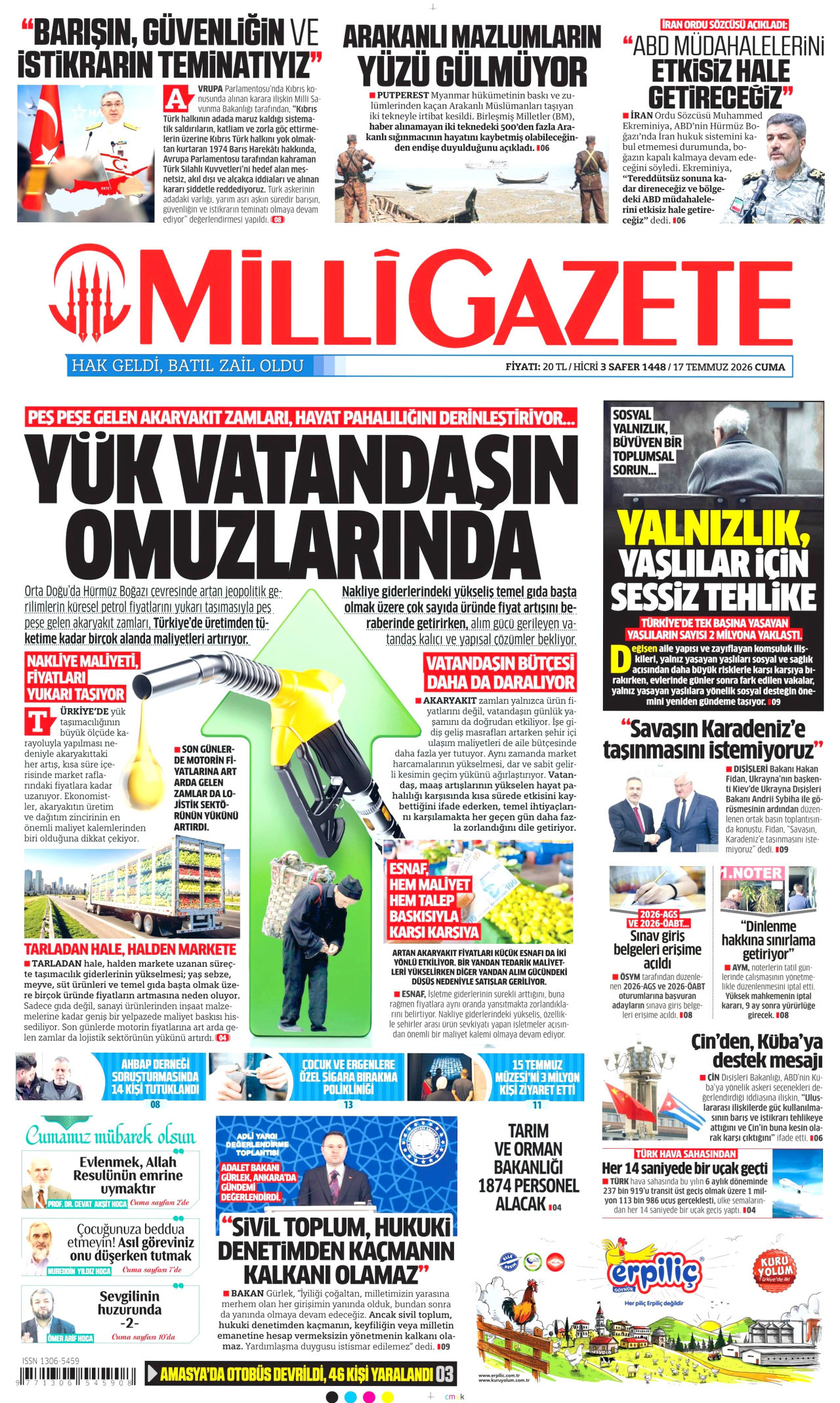 Milli Gazete Gazetesi Manşeti - 17.07.2026