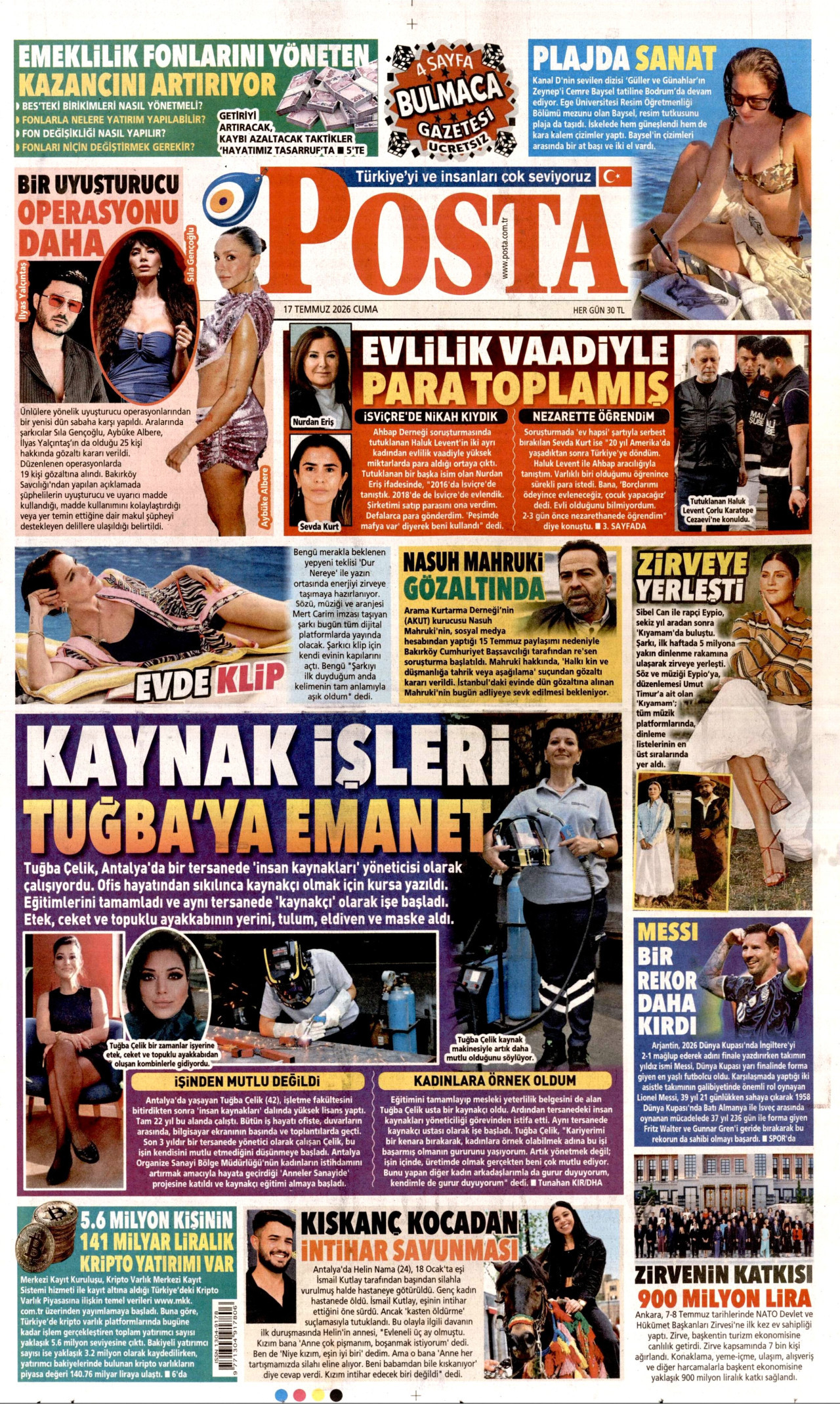 Posta Gazetesi Manşeti - 14 Temmuz 2026 Birinci Sayfa