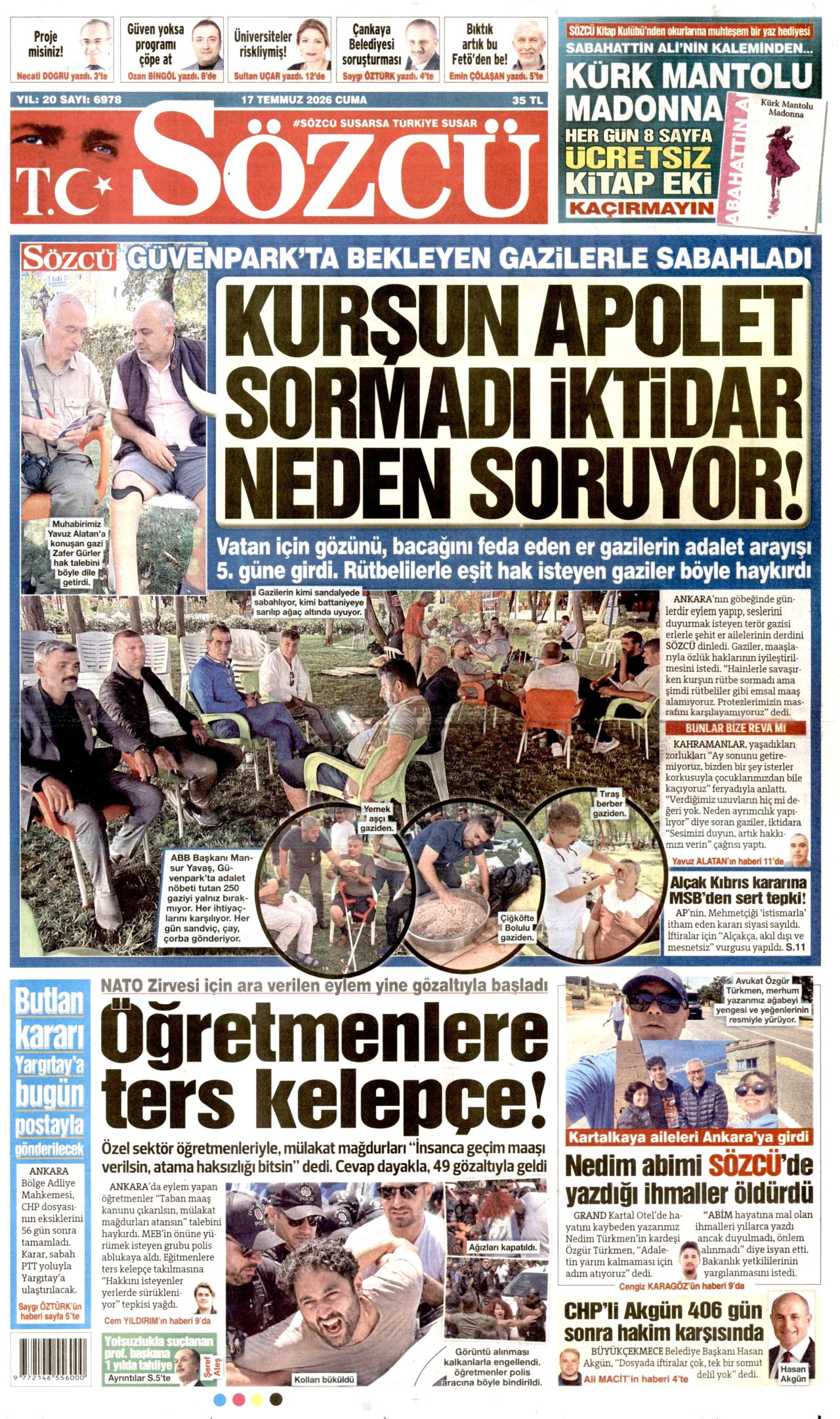 Sözcü Gazetesi Manşeti - 17 Temmuz 2026 Birinci Sayfa