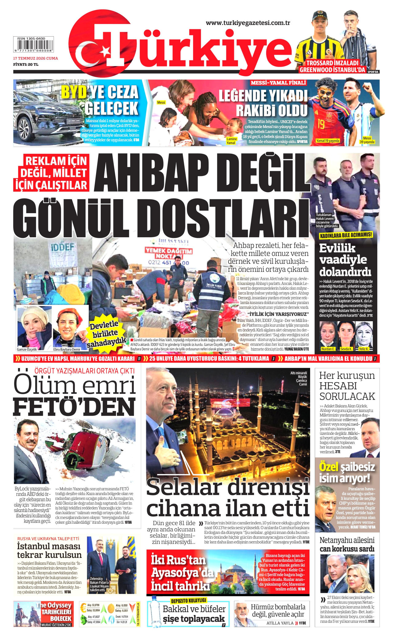Türkiye Gazetesi Gazetesi Manşeti - 17.07.2026
