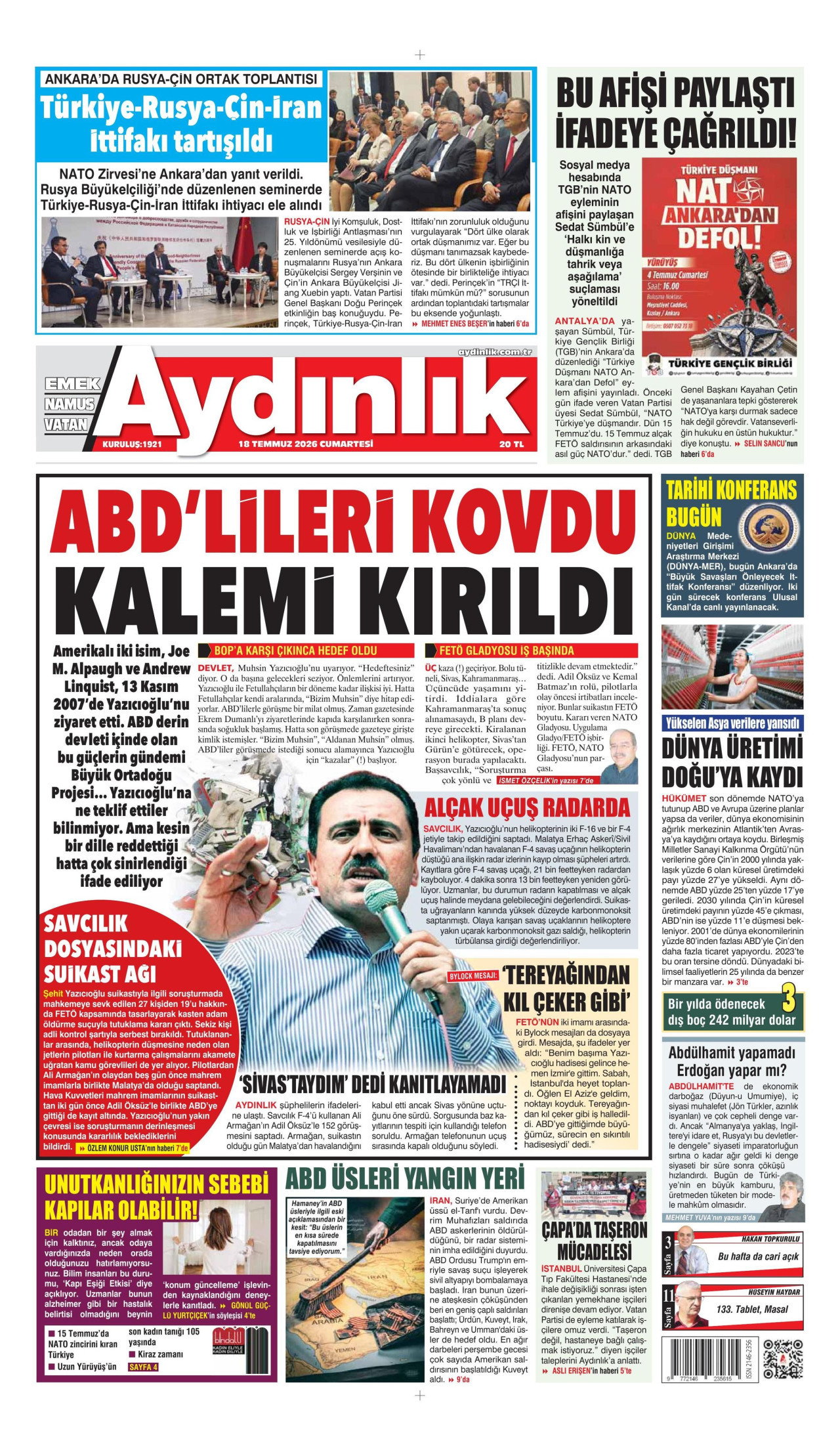 Aydınlık Gazetesi Manşet