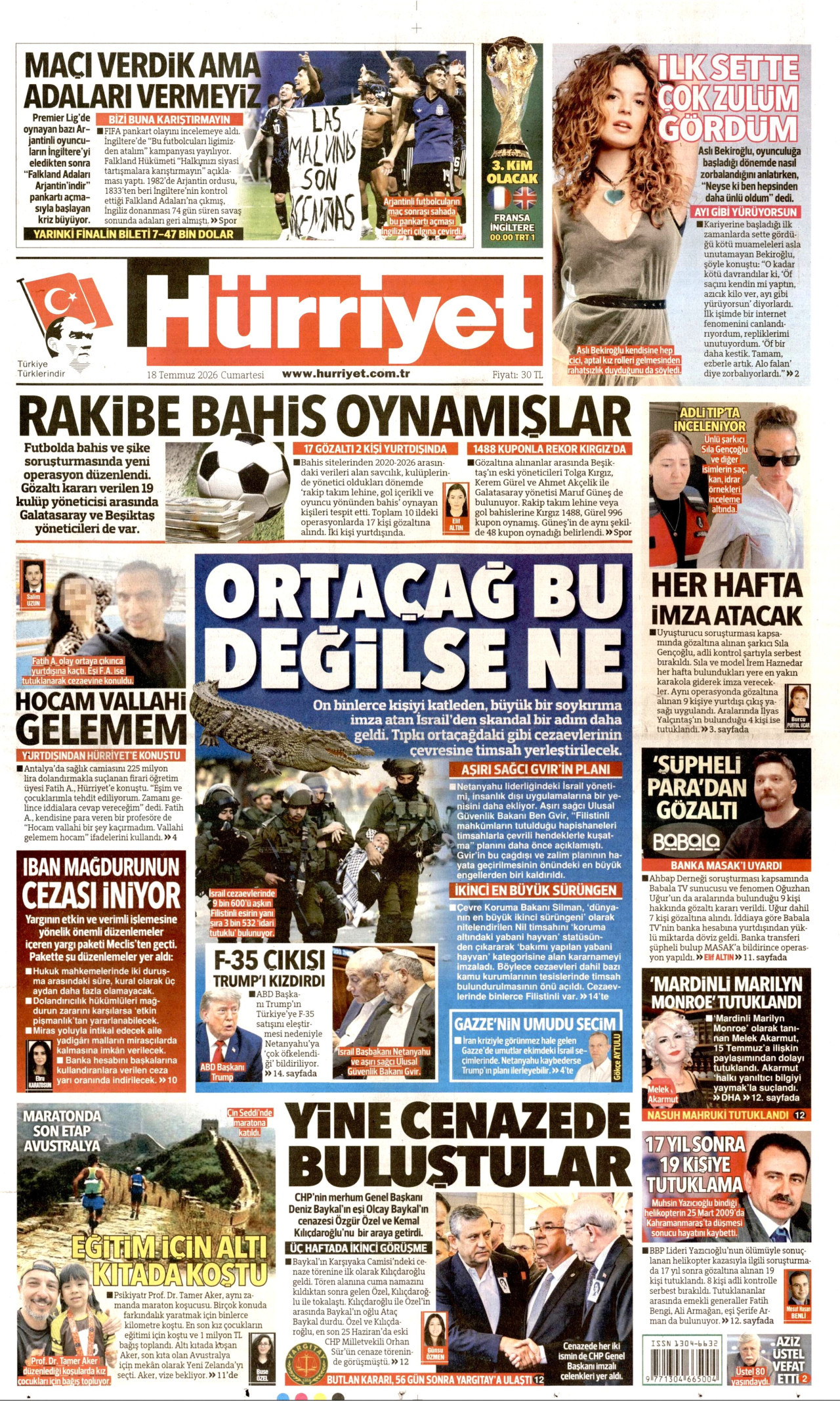 Hürriyet Gazetesi Manşeti - 18 Temmuz 2026 Birinci Sayfa