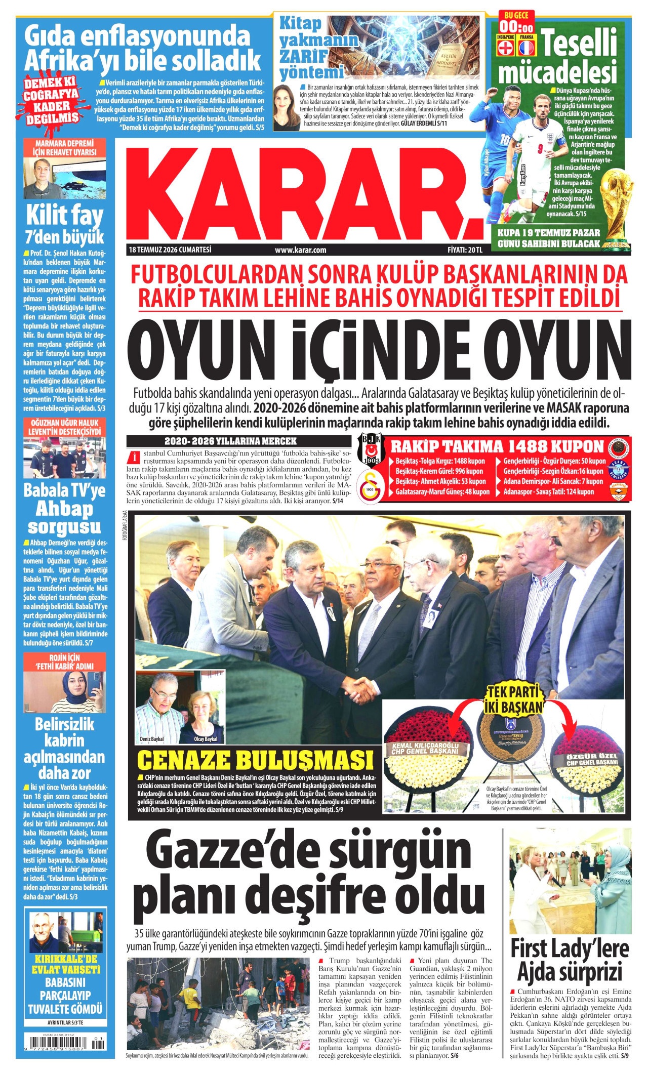 Karar Gazetesi Manşeti - 18 Temmuz 2026 Birinci Sayfa