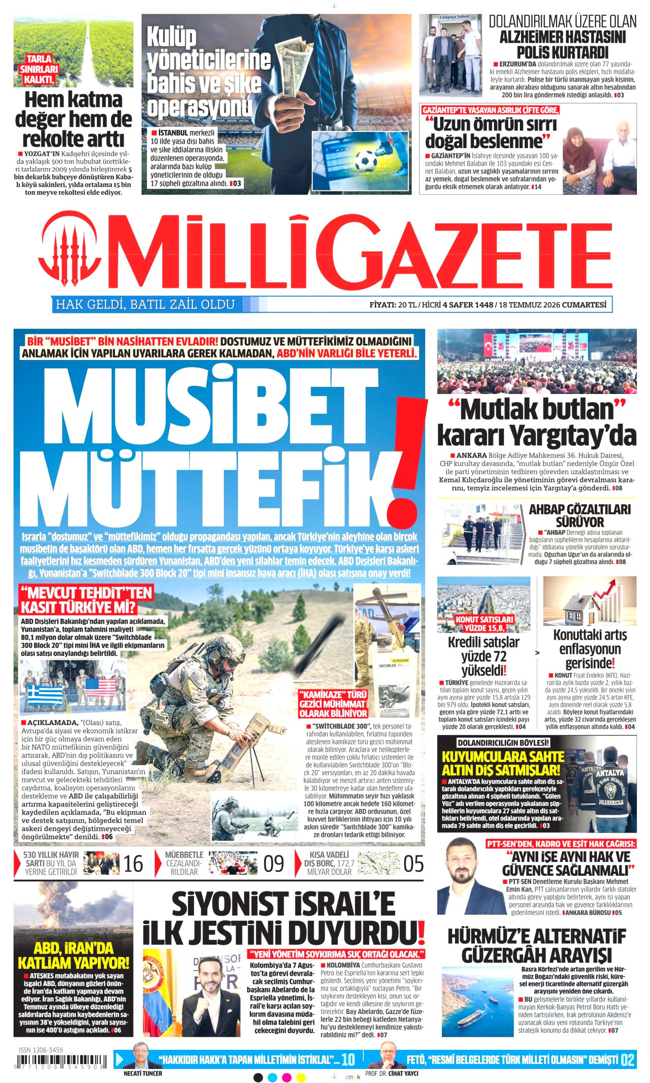 Milli Gazete Gazetesi Manşeti - 13 Temmuz 2026 Birinci Sayfa
