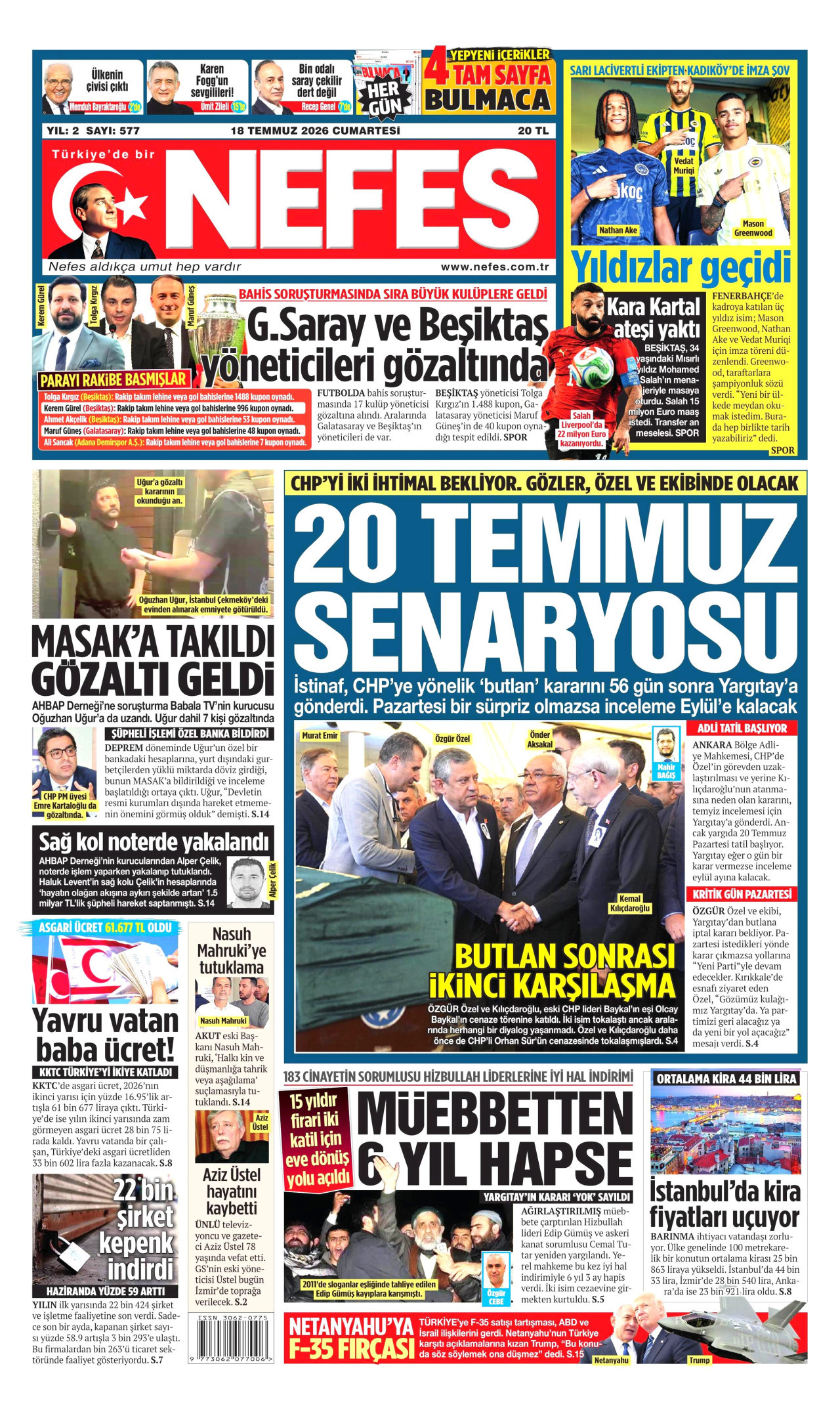 Nefes Gazetesi Manşeti - 18.07.2026