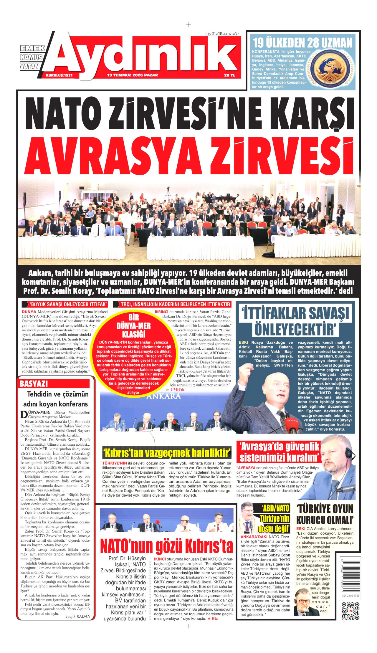 Aydınlık Gazetesi Gazetesi Manşeti